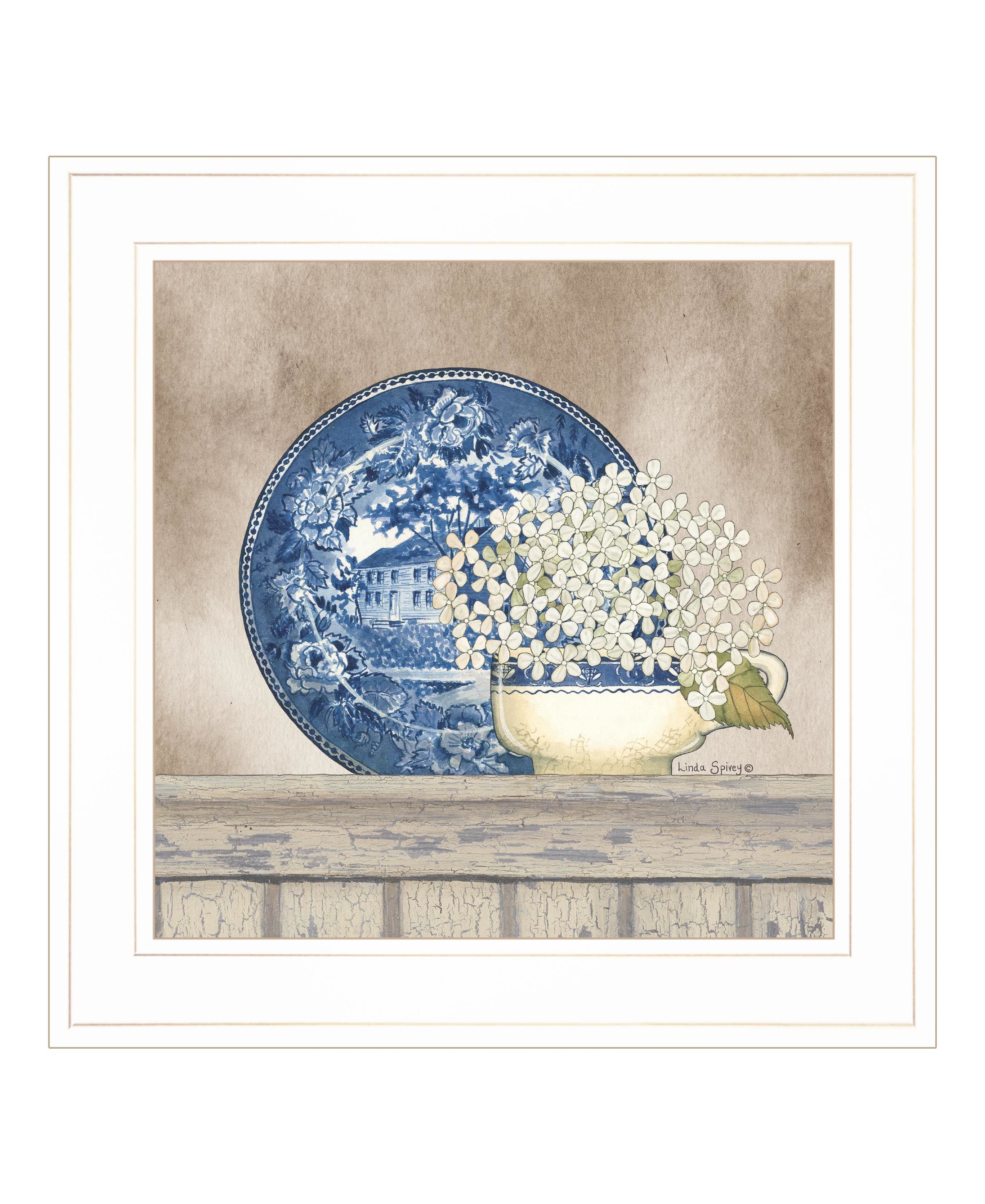 "Farmhouse Blues I" by Linda Spivey, Ready to Hang Framed Print, White Frame