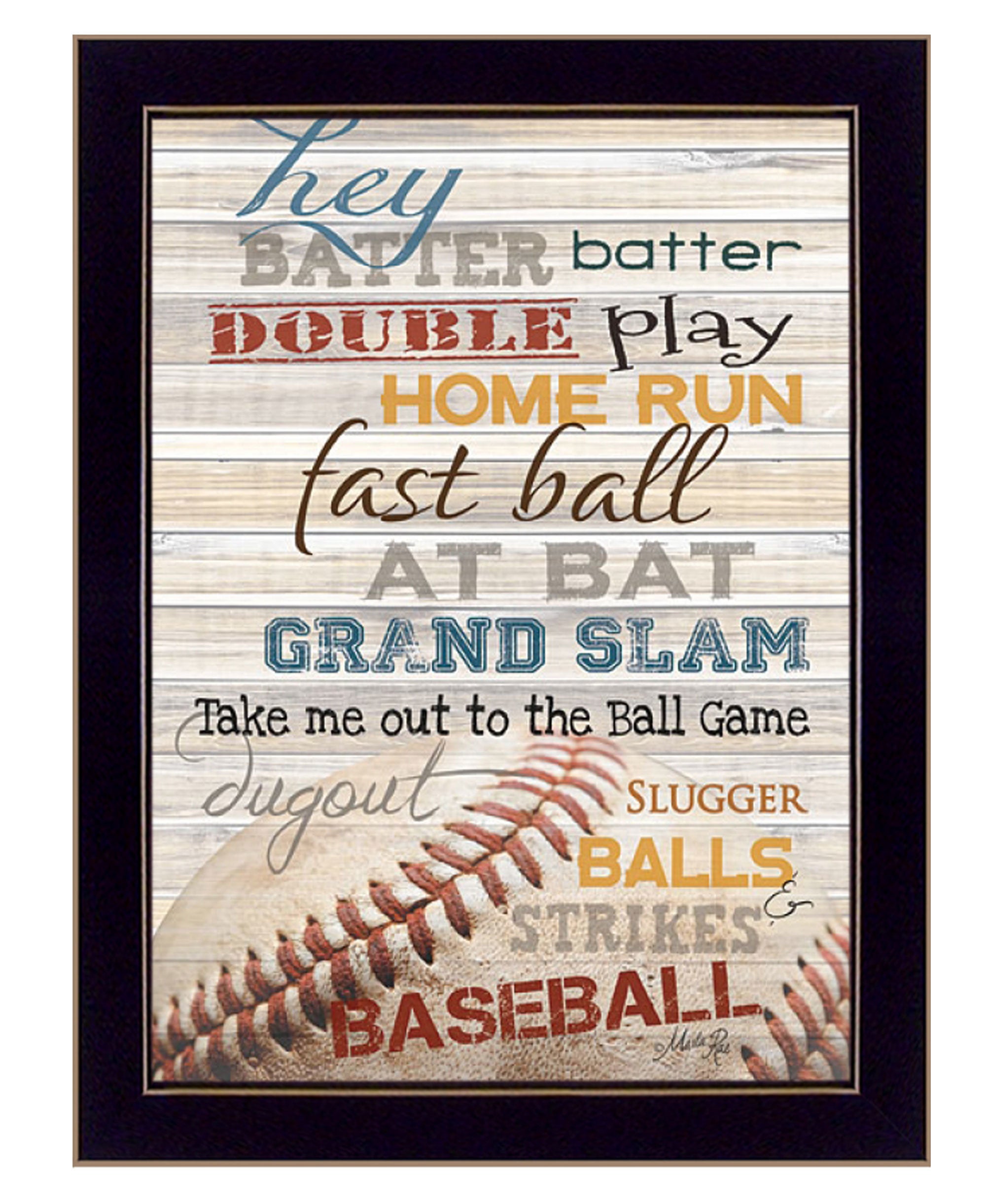"Hey Batter Batter" by Marla Rae, Ready to Hang Framed Print, Black Frame