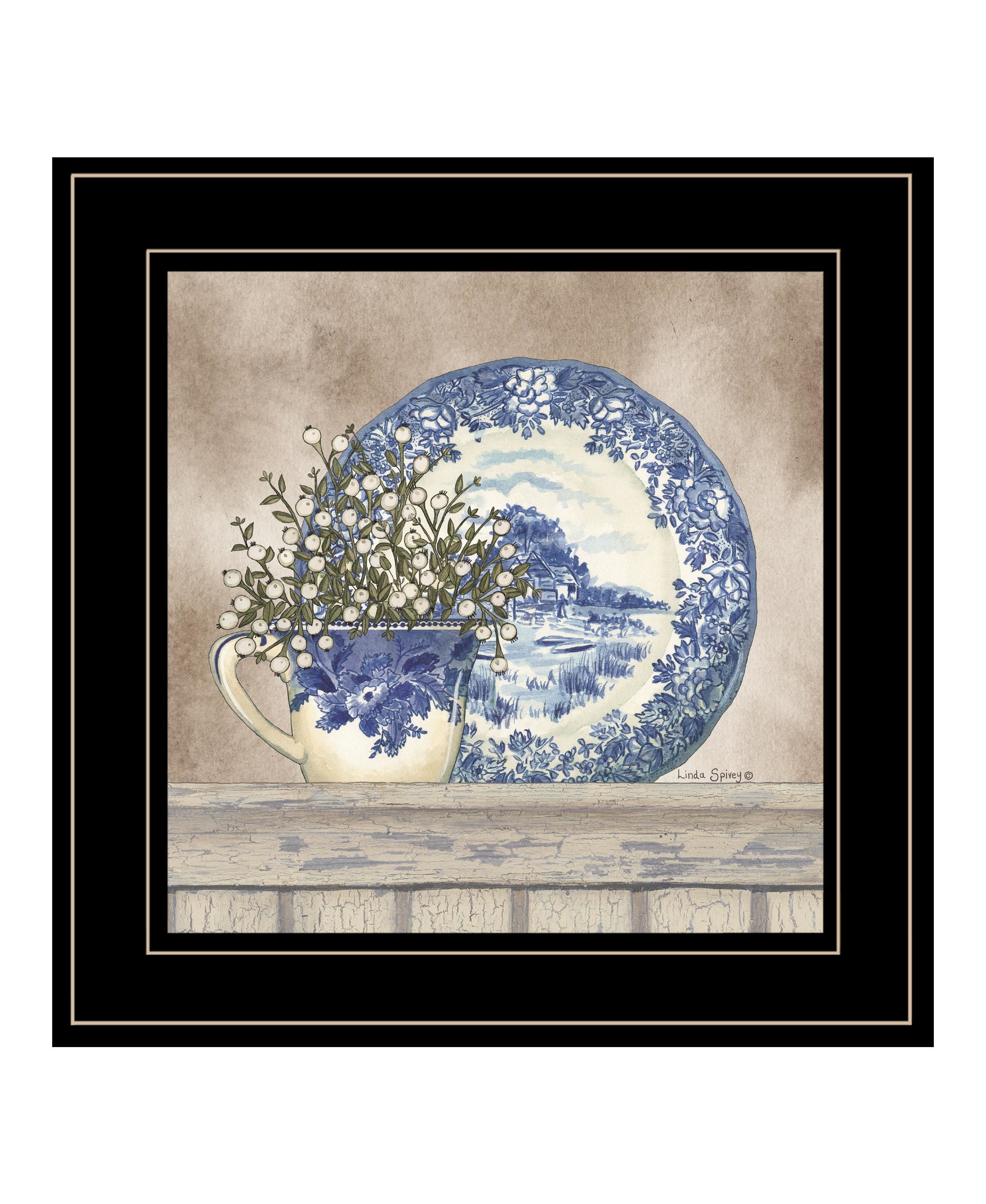 "Farmhouse Blues II" by Linda Spivey, Ready to Hang Framed Print, Black Frame