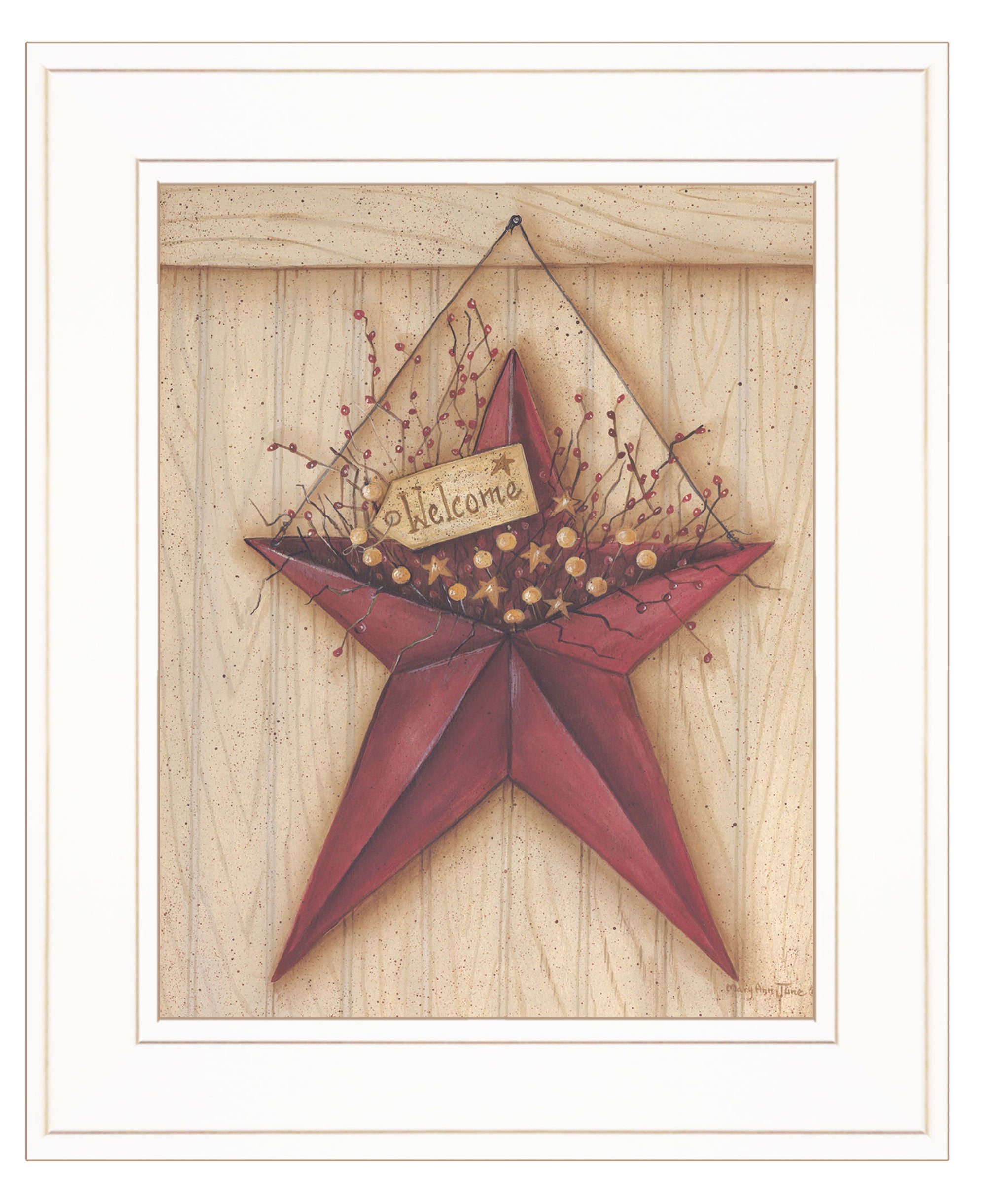 "Welcome Barn Star" by Mary Ann June, Ready to Hang Framed Print, White Frame