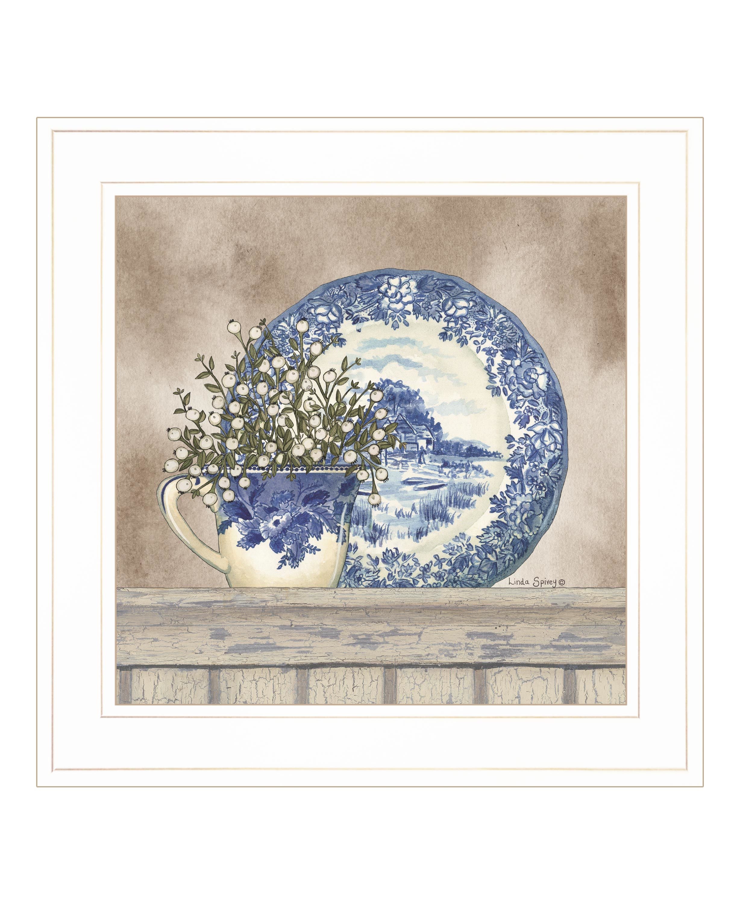 "Farmhouse Blues II" by Linda Spivey, Ready to Hang Framed Print, White Frame