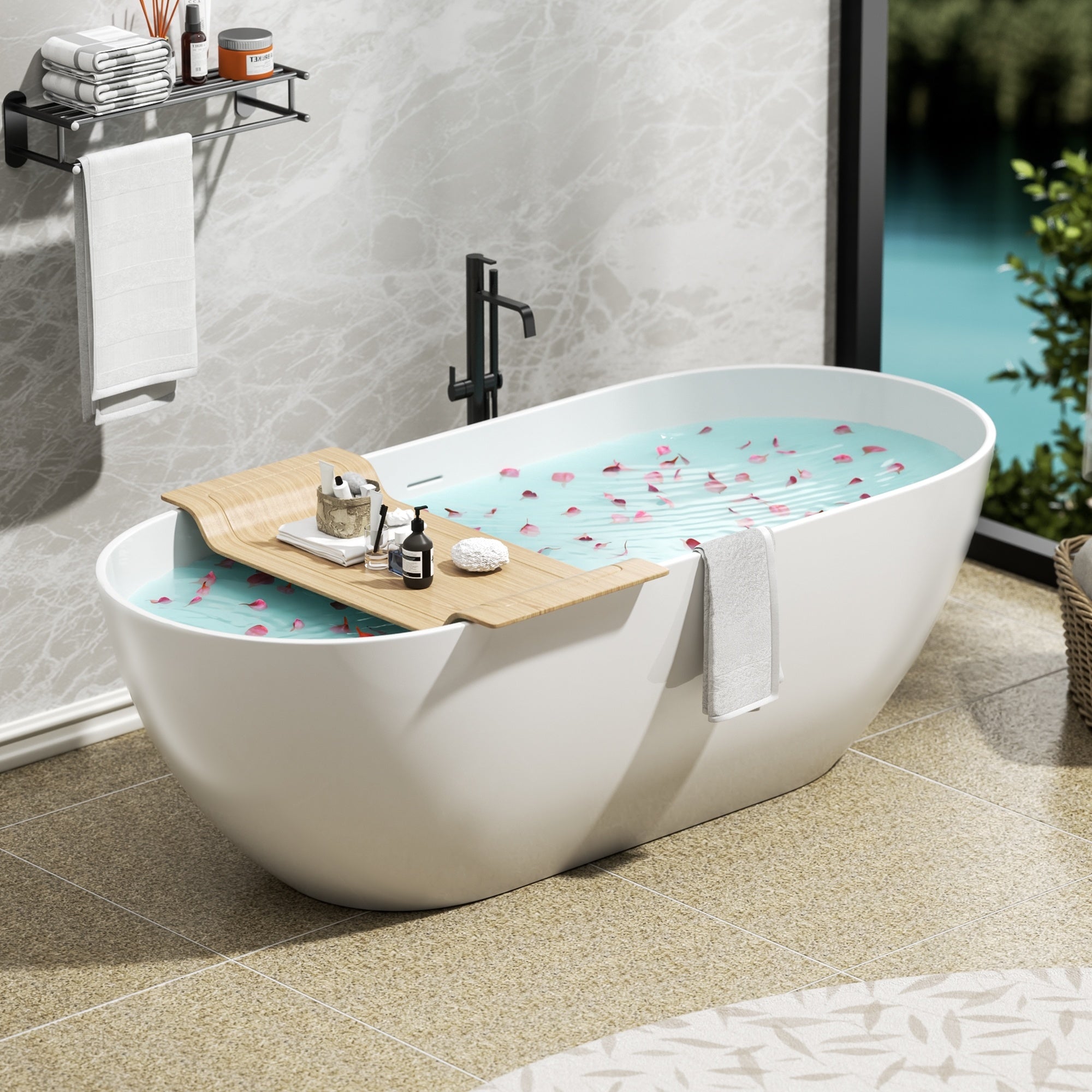 Immerse Yourself in Unmatched Luxury with Our Handcrafted Solid Surface Freestanding Bathtub - Perfect for Relaxation and Rejuvenation - 69*29.5 22S03-69-1