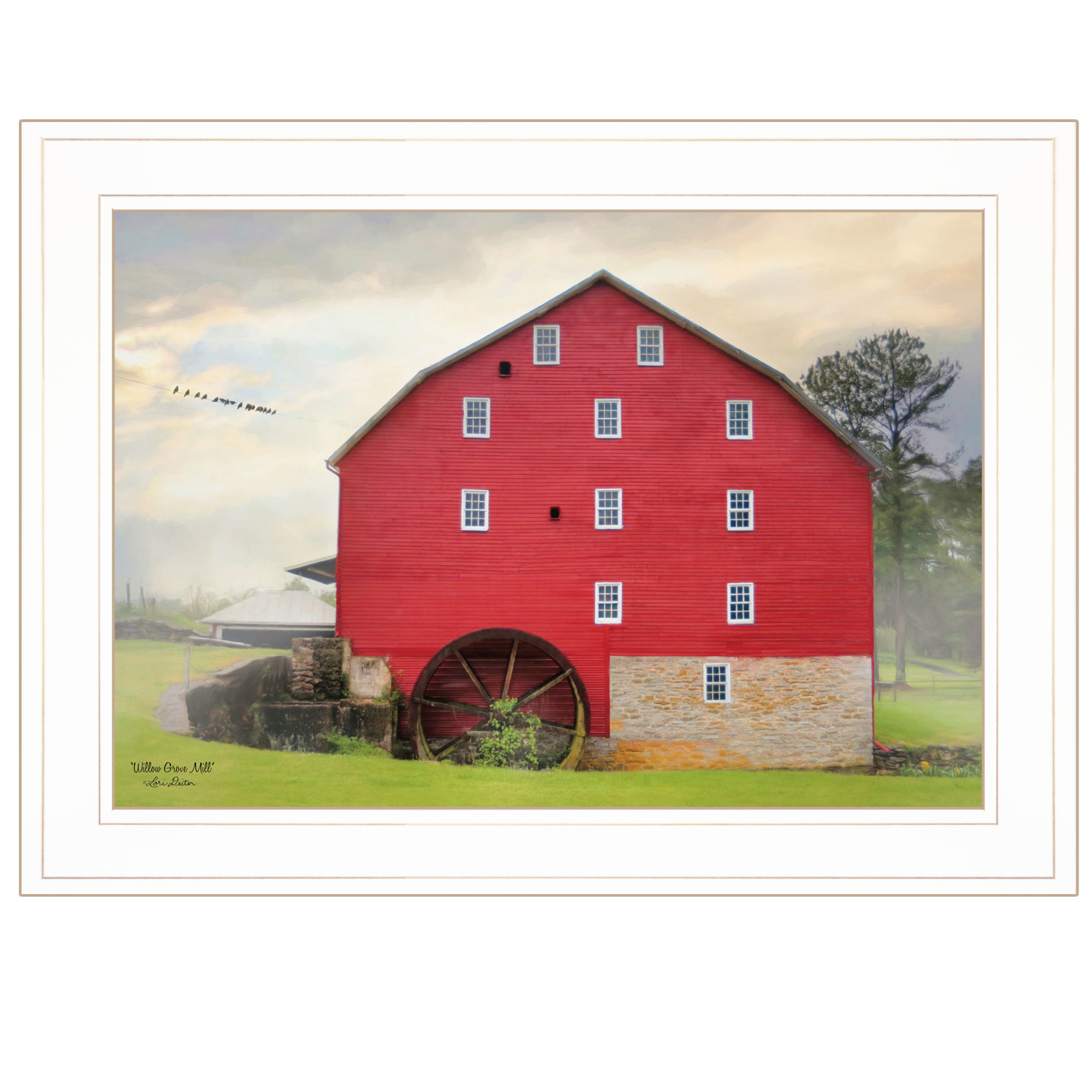 "Willow Grove Mill" By Lori Deiter, Ready to Hang Framed Print, White Frame
