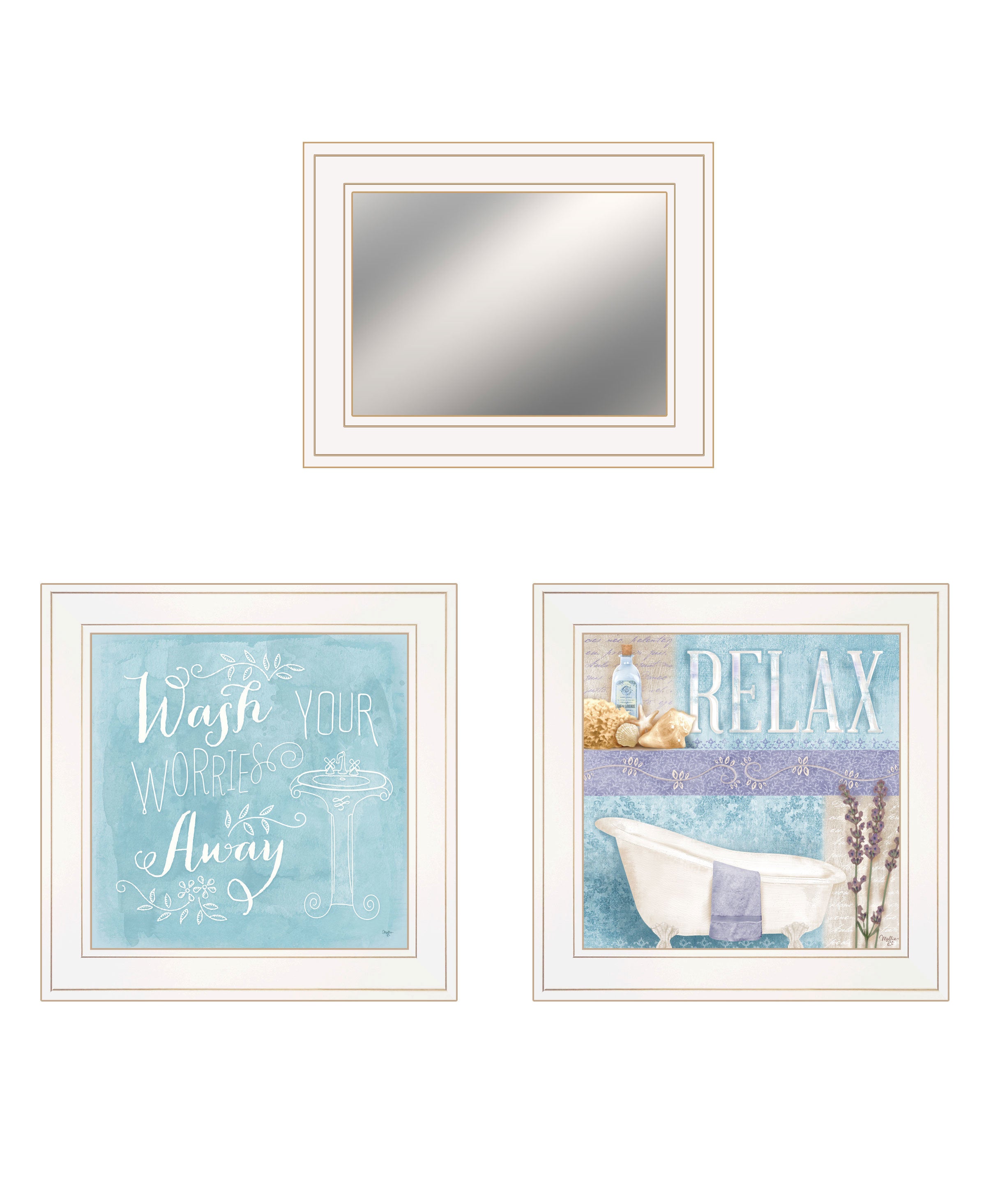 "Wash Collection" 3-Piece Vignette By Mollie B, Ready to Hang Framed Print, White Frame