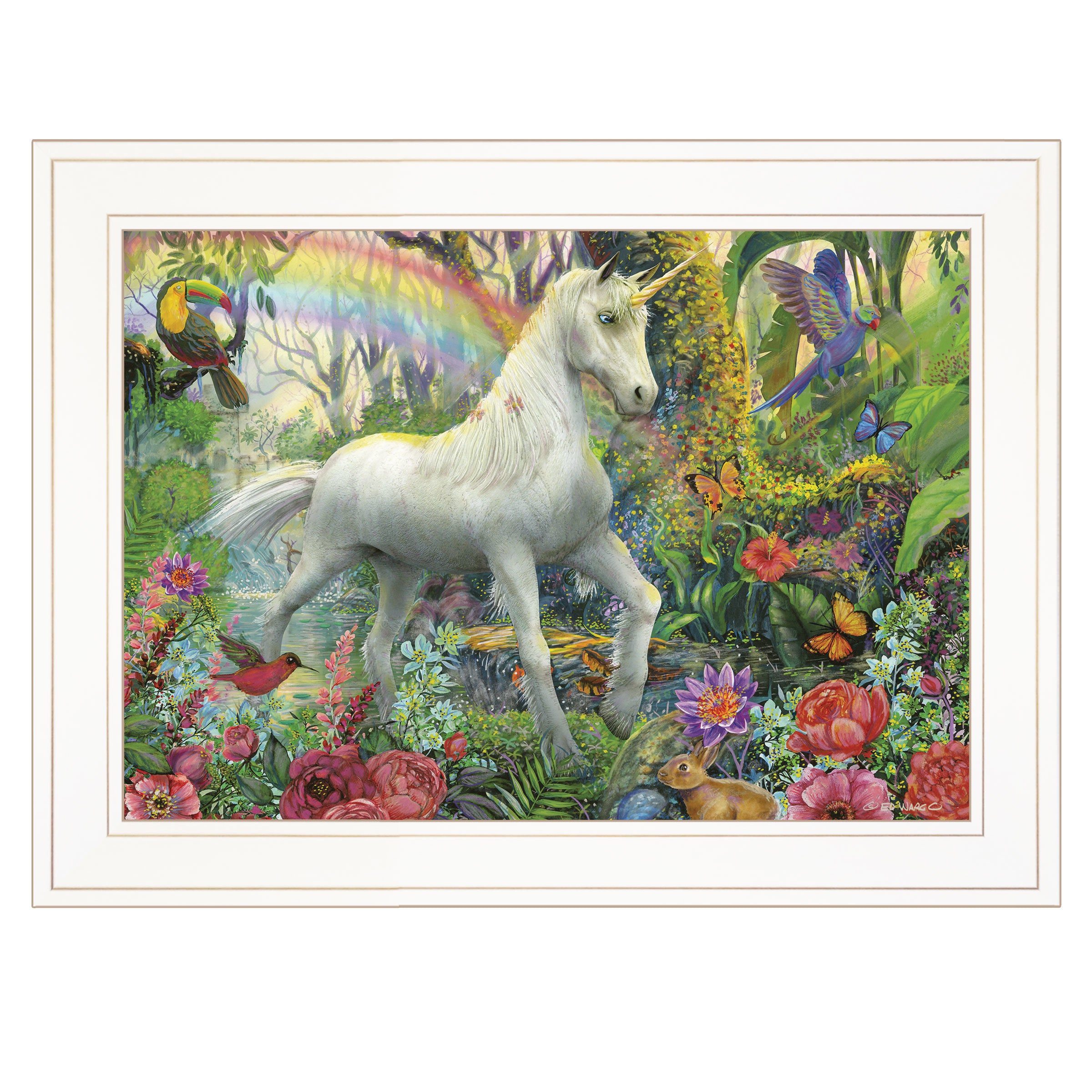"Rainbow Unicorn" By Ed Wargo, Ready to Hang Framed Print, White Frame
