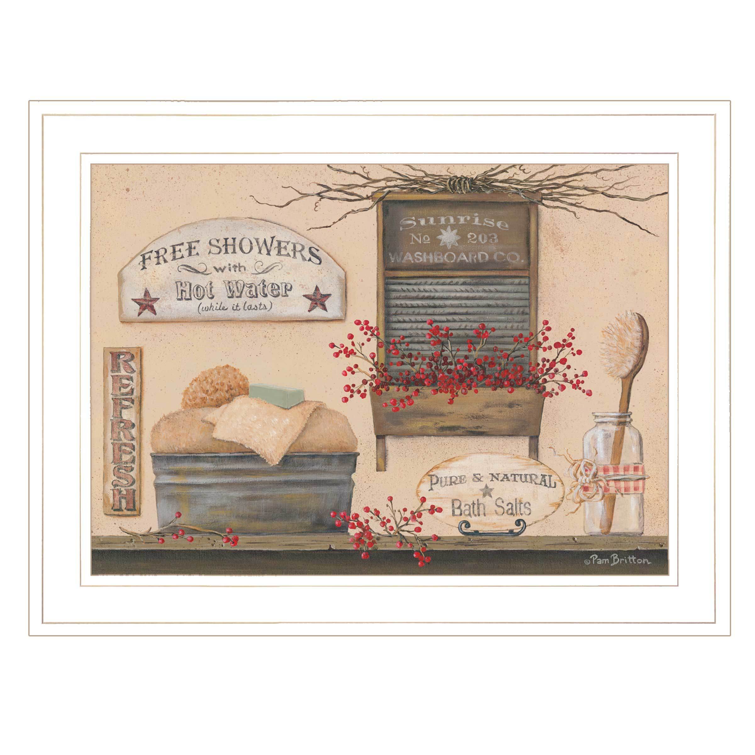 "Free Showers" By Pam Britton, Ready to Hang Framed Print, White Frame