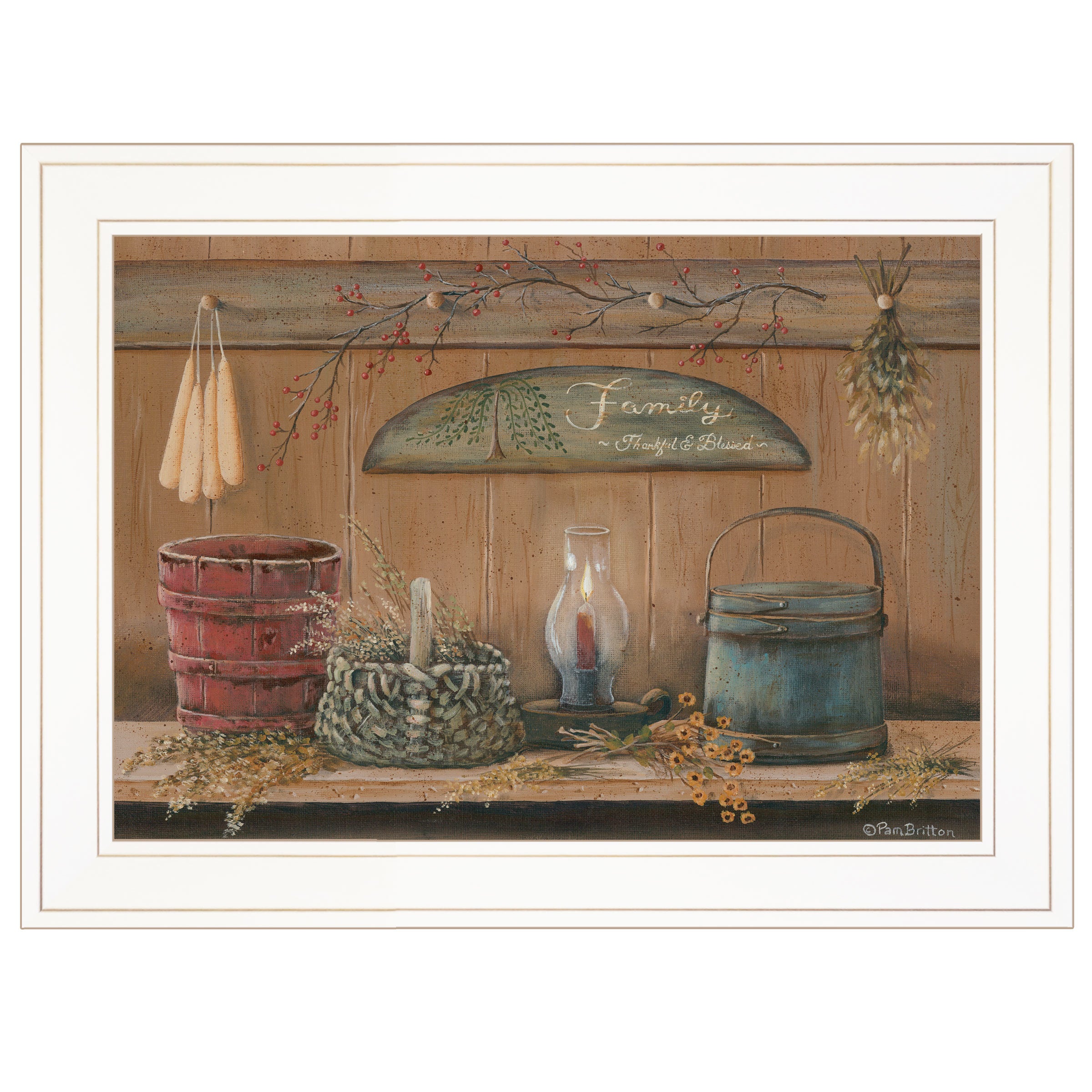 "Treasures on the Shelf I" By Pam Britton, Ready to Hang Framed Print, White Frame