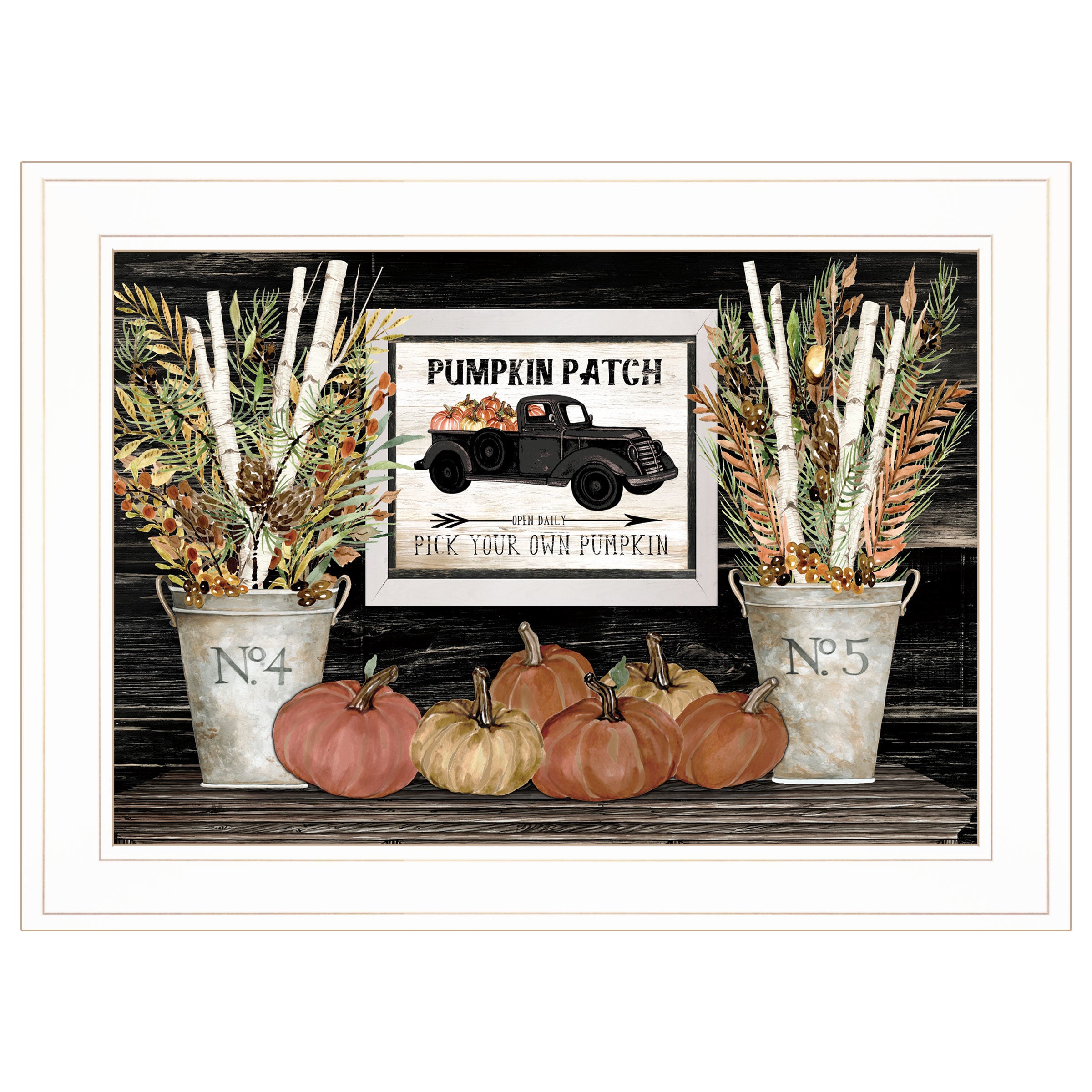 "Pumpkin Patch Still Life" By Cindy Jacobs, Ready to Hang Framed Print, White Frame
