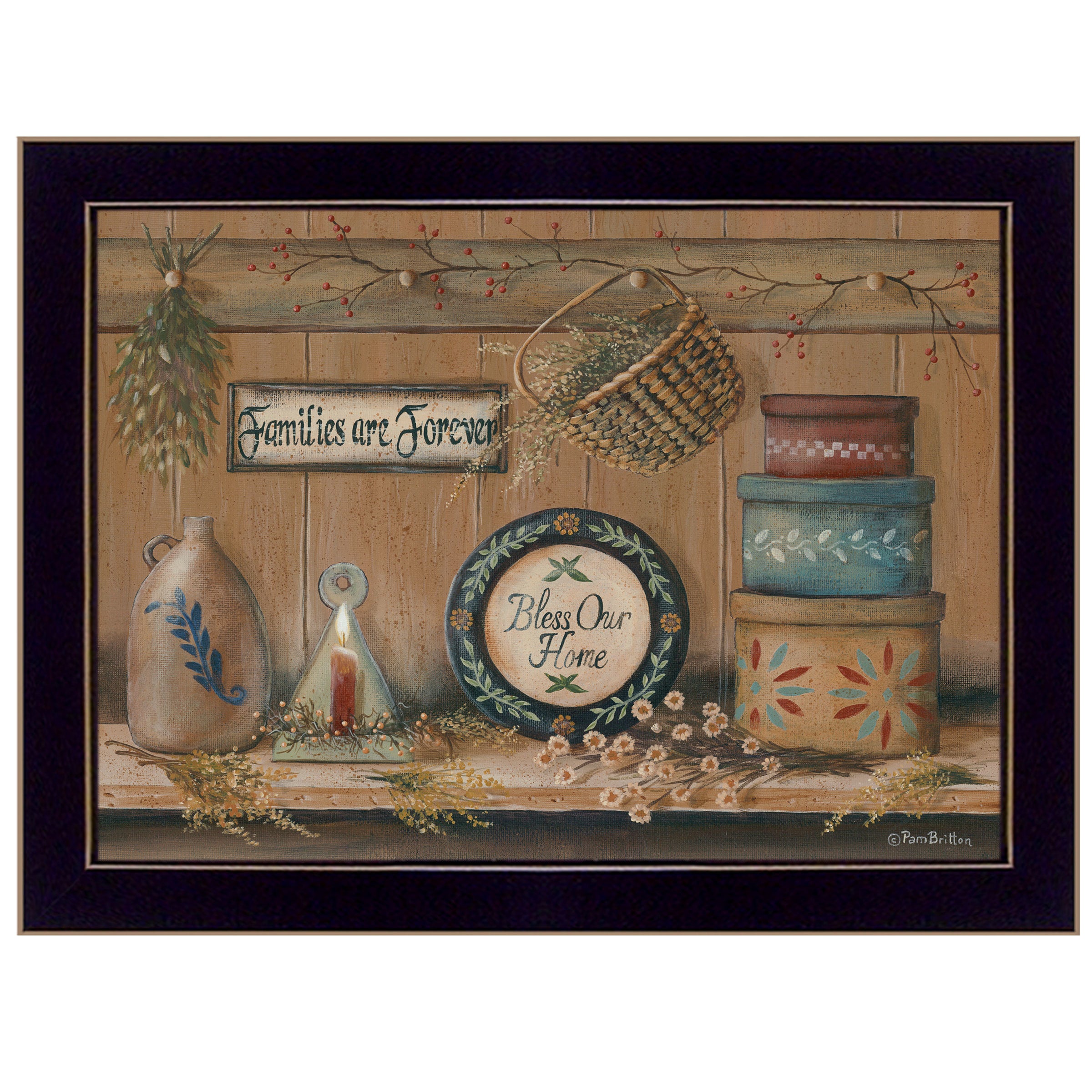 "Treasures on the Shelf II" By Pam Britton, Ready to Hang Framed Print, Black Frame