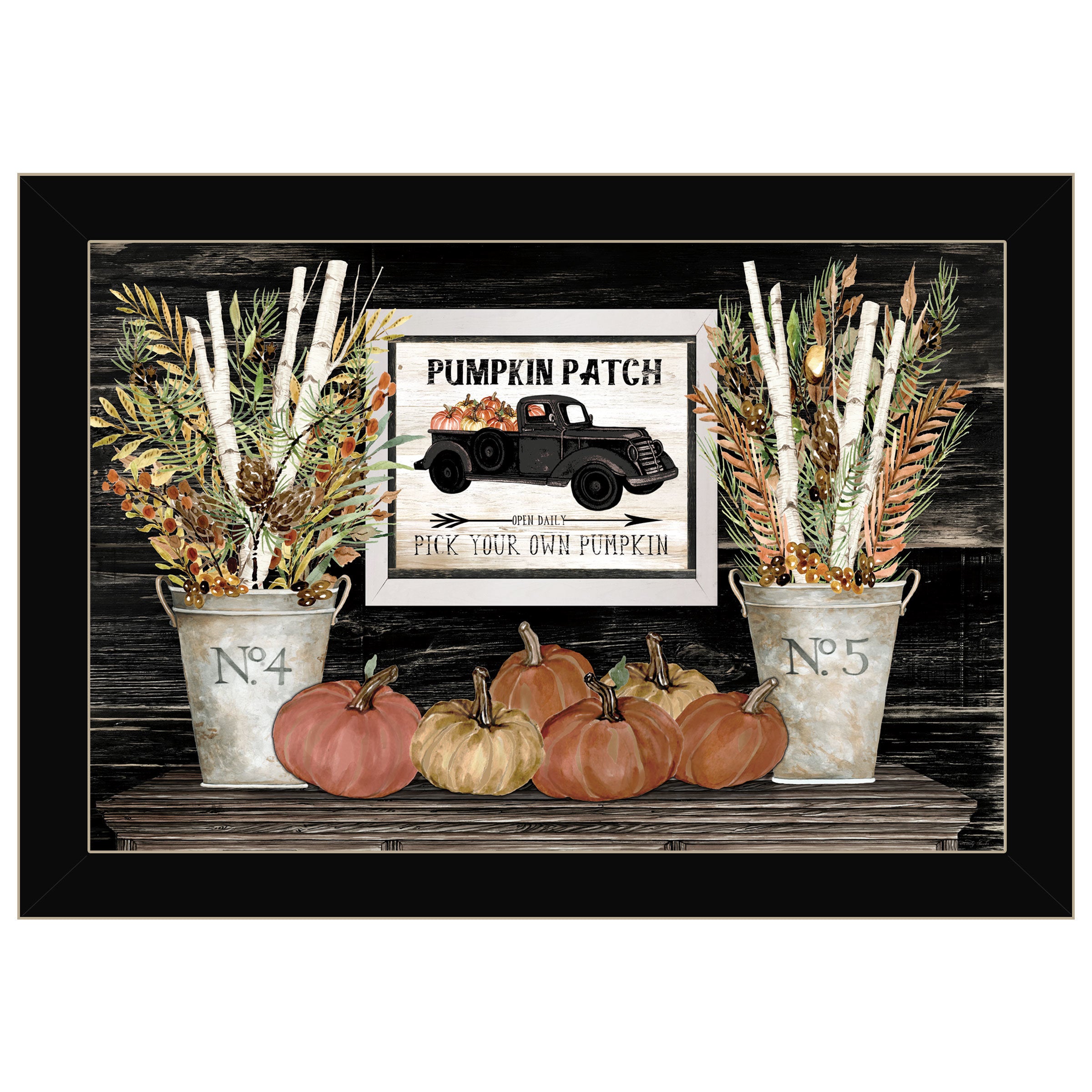 "Pumpkin Patch Still Life" By Cindy Jacobs, Ready to Hang Framed Print, Black Frame