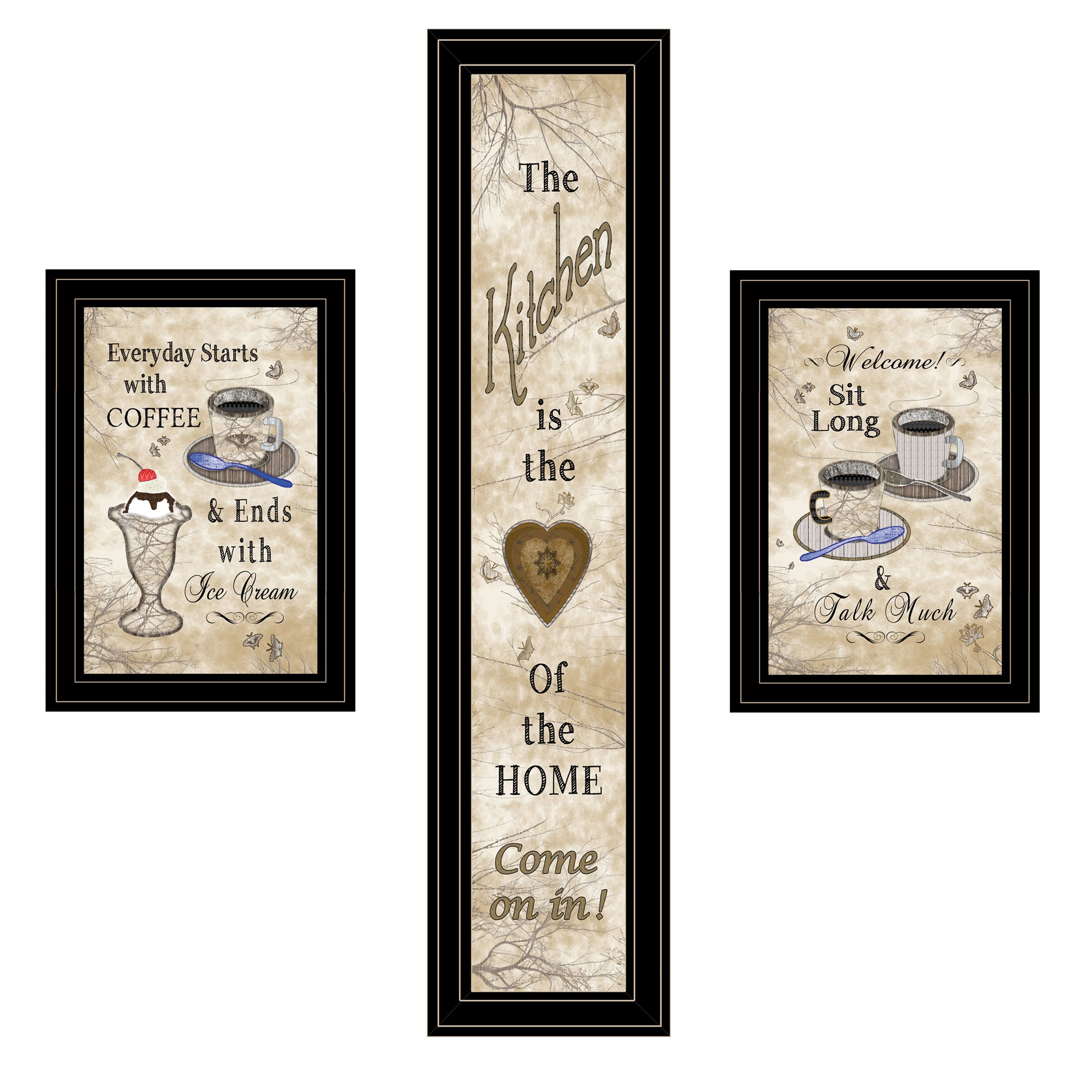 "Love of Nature Kitchen" 3-Piece Vignette By Trendy Decor 4U, Black Frame