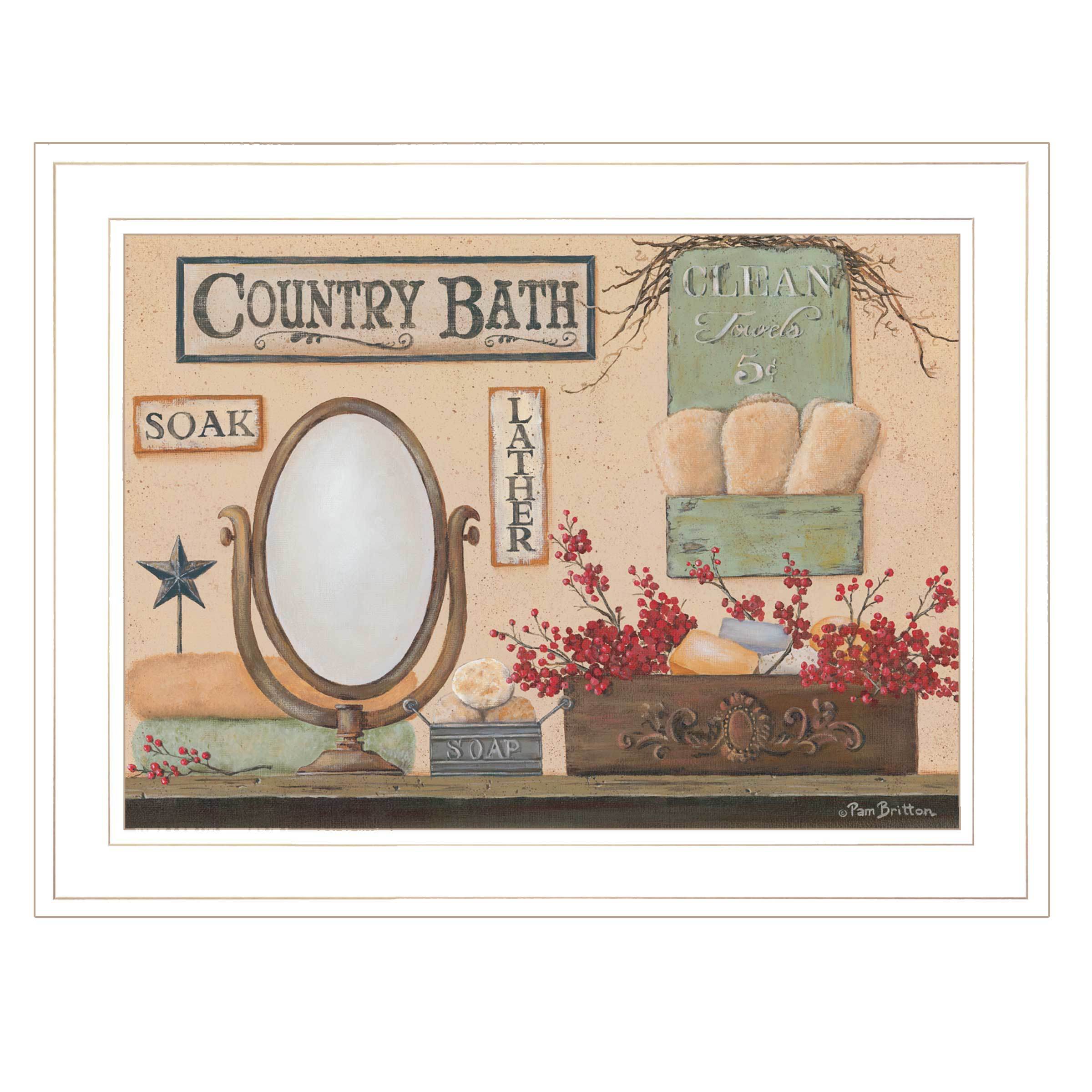 "Country Bath" By Pam Britton, Ready to Hang Framed Print, White Frame