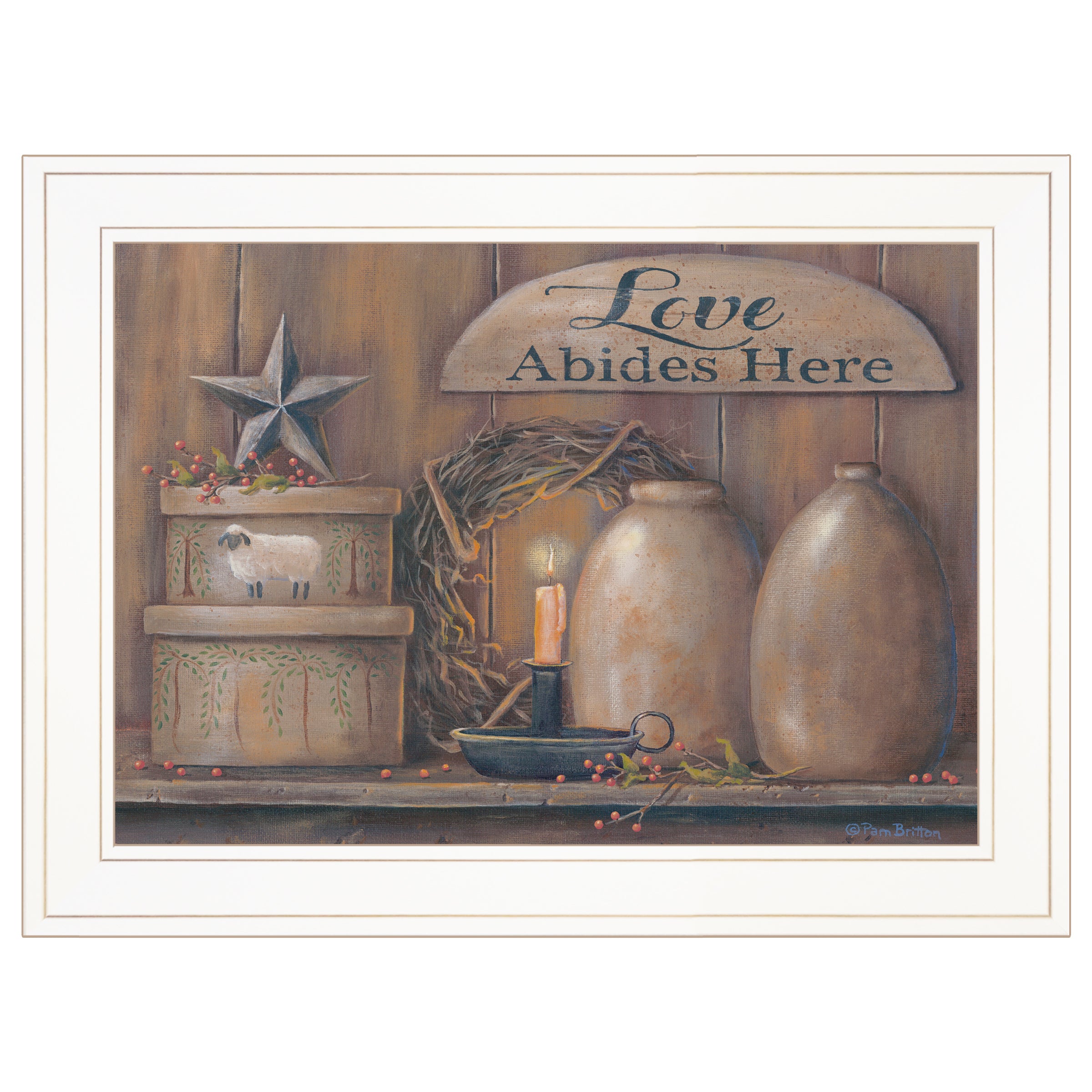 "Love Abides Here Shelf" By Pam Britton, Ready to Hang Framed Print, White Frame