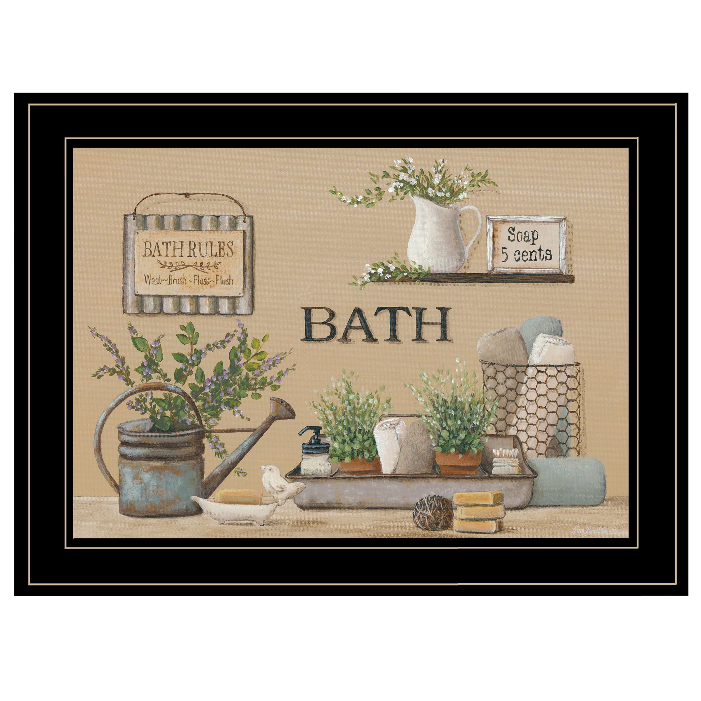 "Farmhouse Bath II" By Pam Britton, Ready to Hang Framed Print, Black Frame