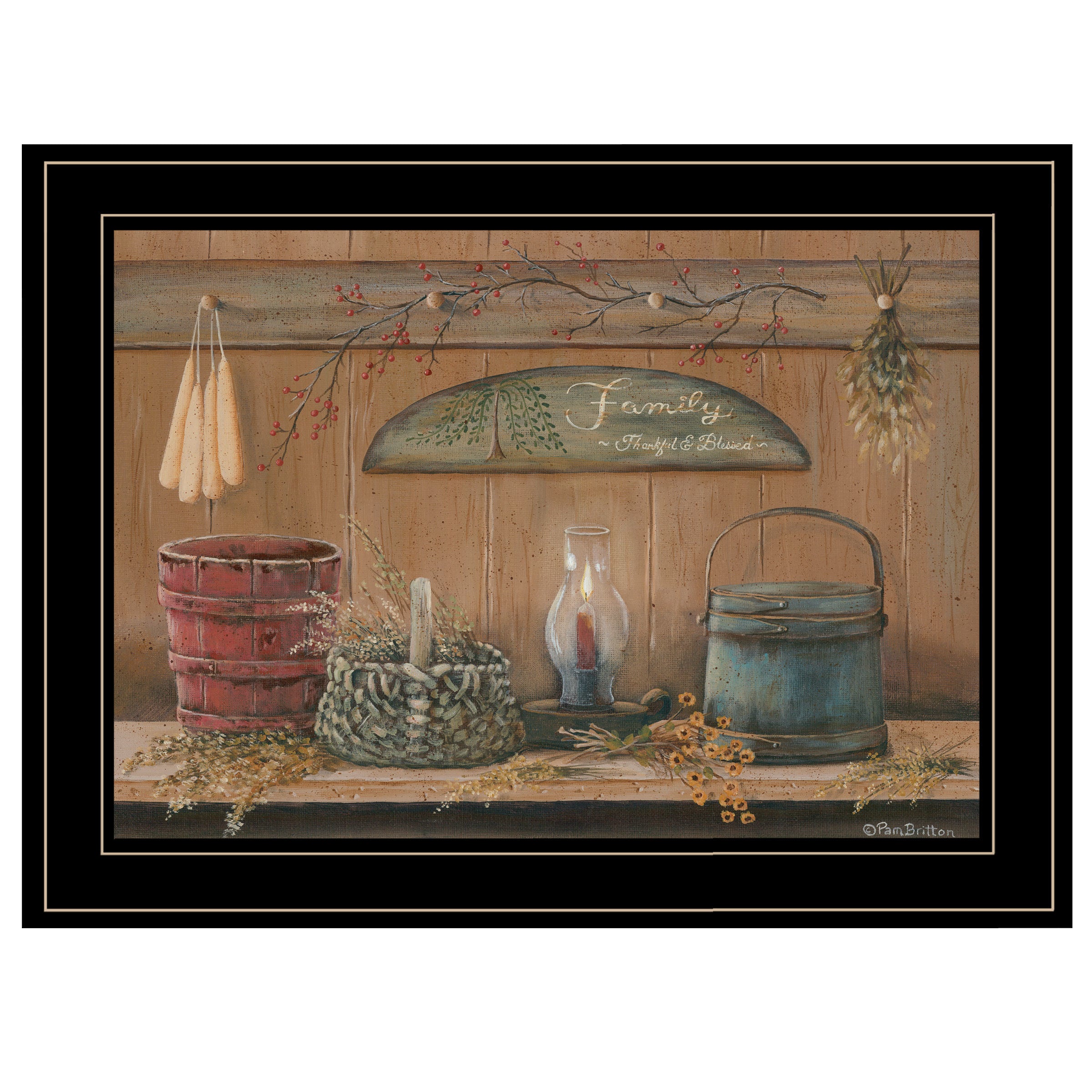 "Treasures on the Shelf I" By Pam Britton, Ready to Hang Framed Print, Black Frame