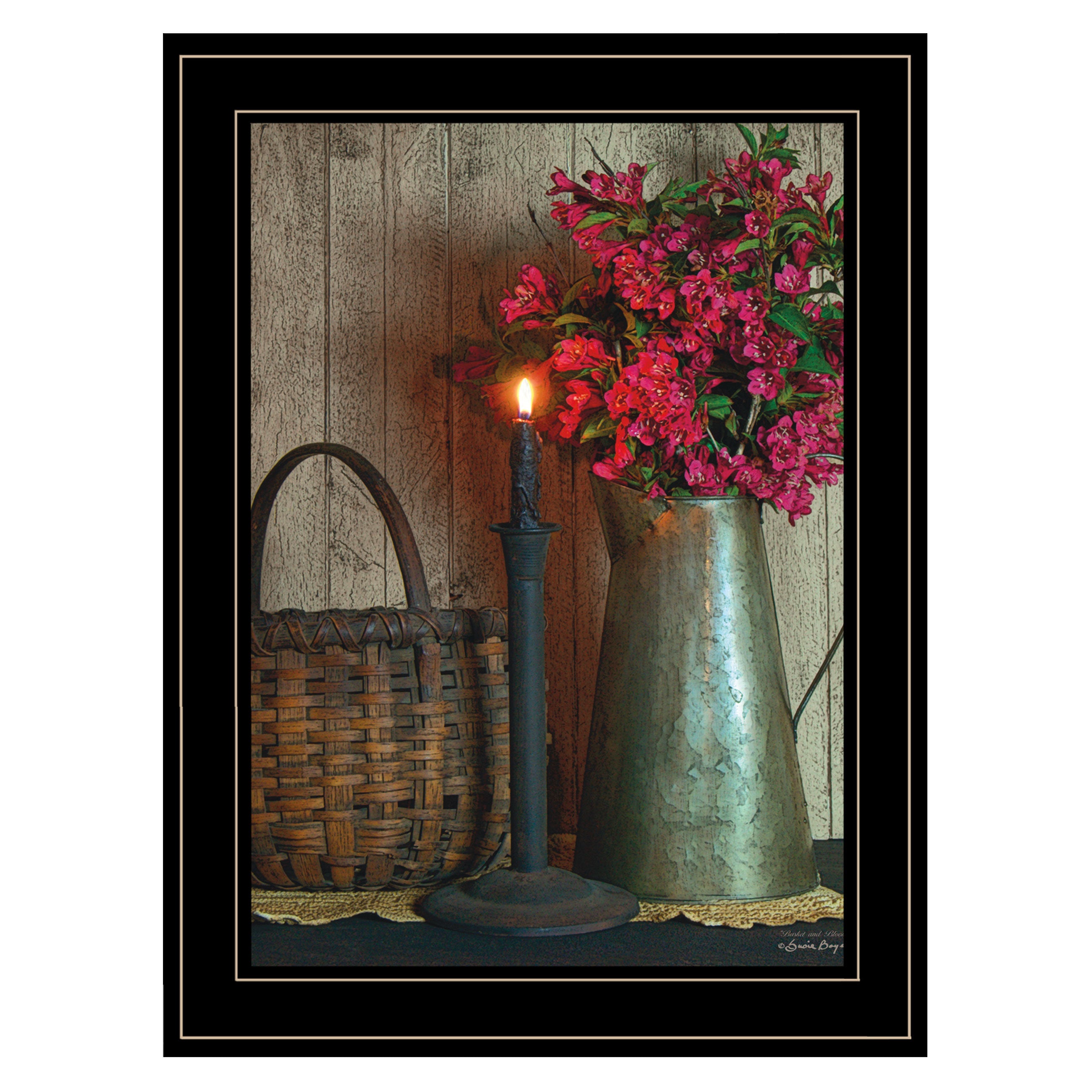 "Basket & Blossoms" By Susie Boyer, Ready to Hang Framed Print, Black Frame