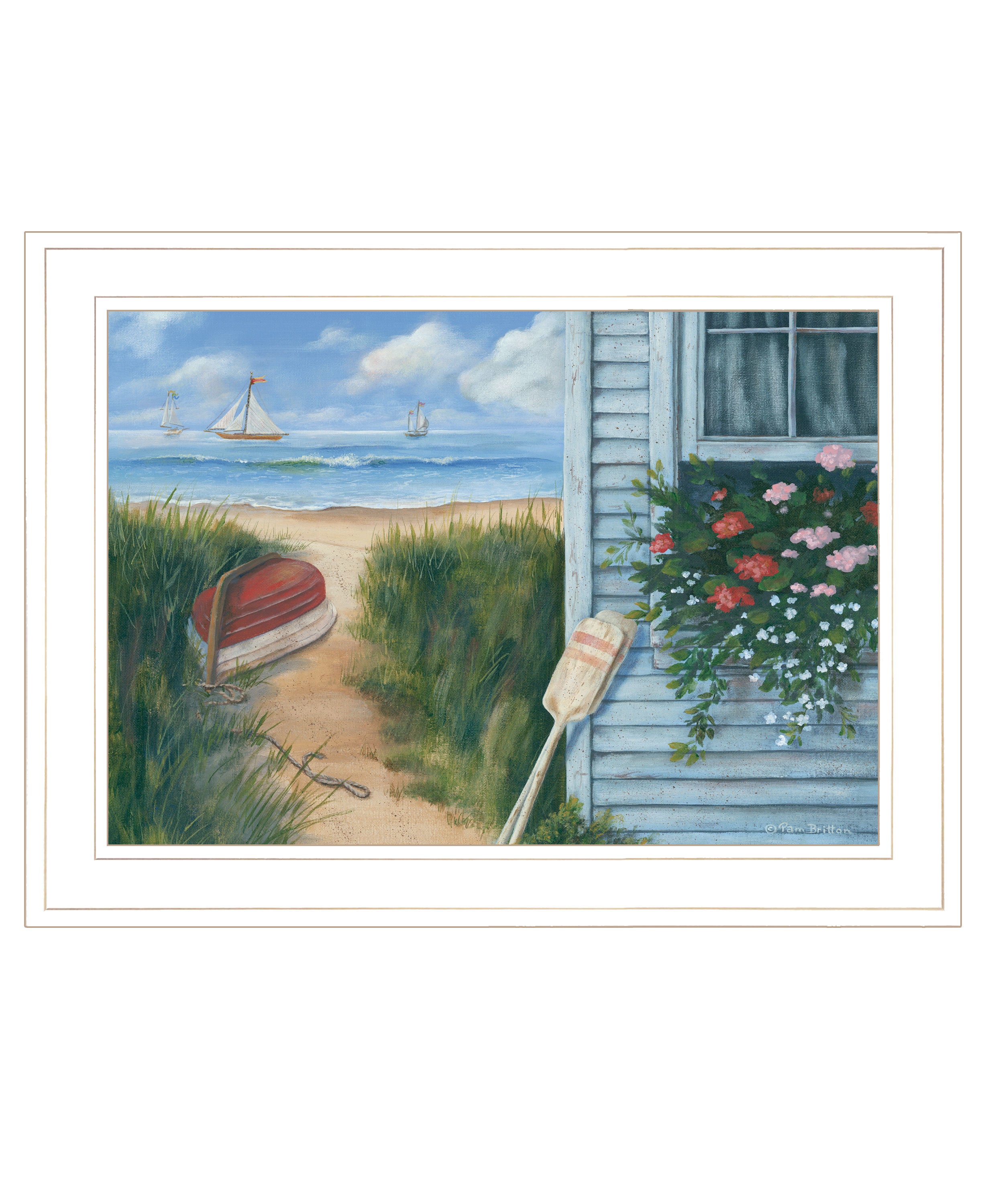 "Beach Cottage 1" by Pam Britton, Ready to Hang Framed Print, White Frame