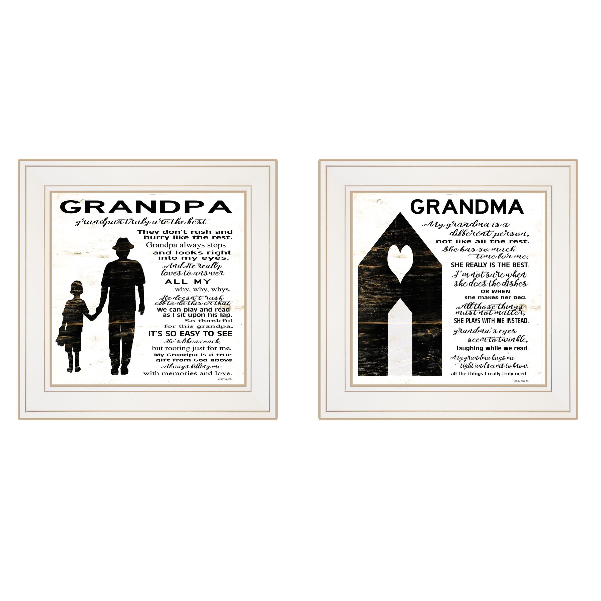 "My Grandparents are the Best" 2-Piece Vignette by Artist Cindy Jacobs , Ready to Hang Framed Print, White Frame