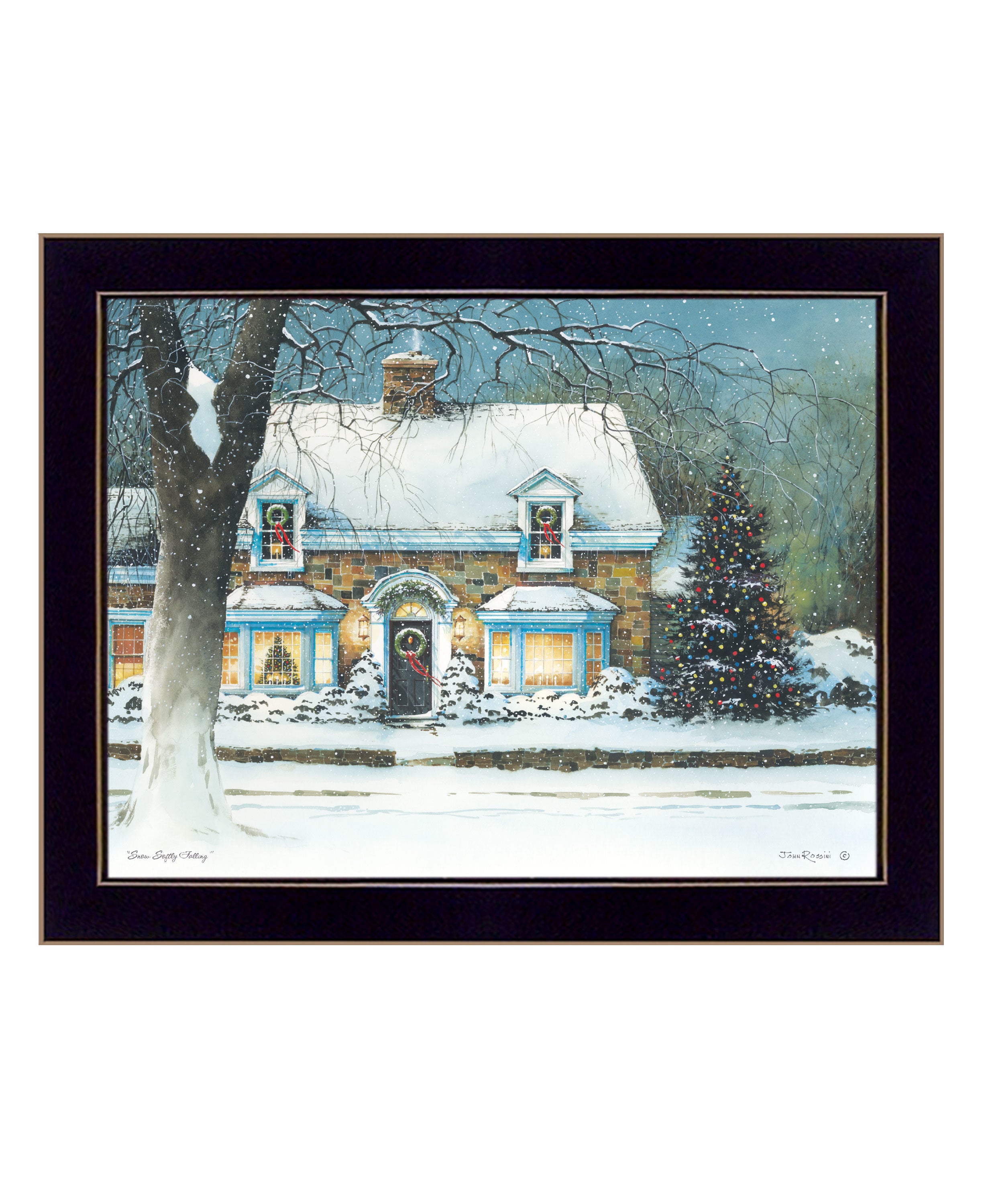 "Snow Softly Falling" by Artisan John Rossini, Ready to Hang Framed Print, Black Frame