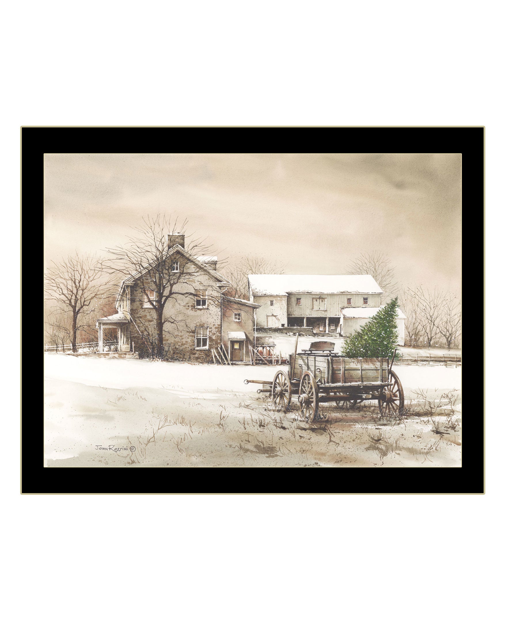 "Bringing Home the Tree" by Artisan John Rossini, Ready to Hang Framed Print, Black Frame