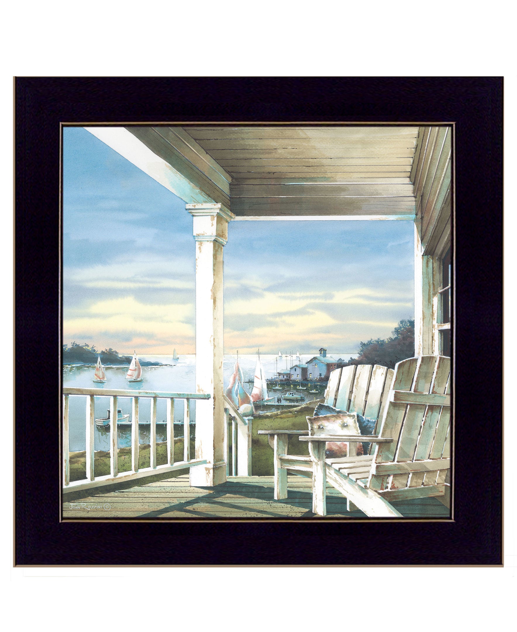 "Waiting on Sunset" by Artisan John Rossini, Ready to Hang Framed Print, Black Frame