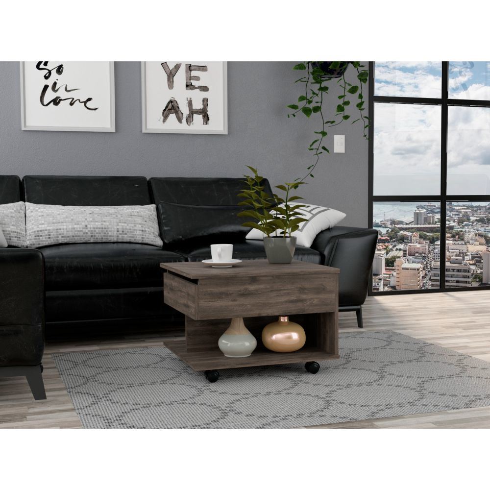 Luanda Lift Top Coffee Table; Casters; One Shelf -Dark Brown