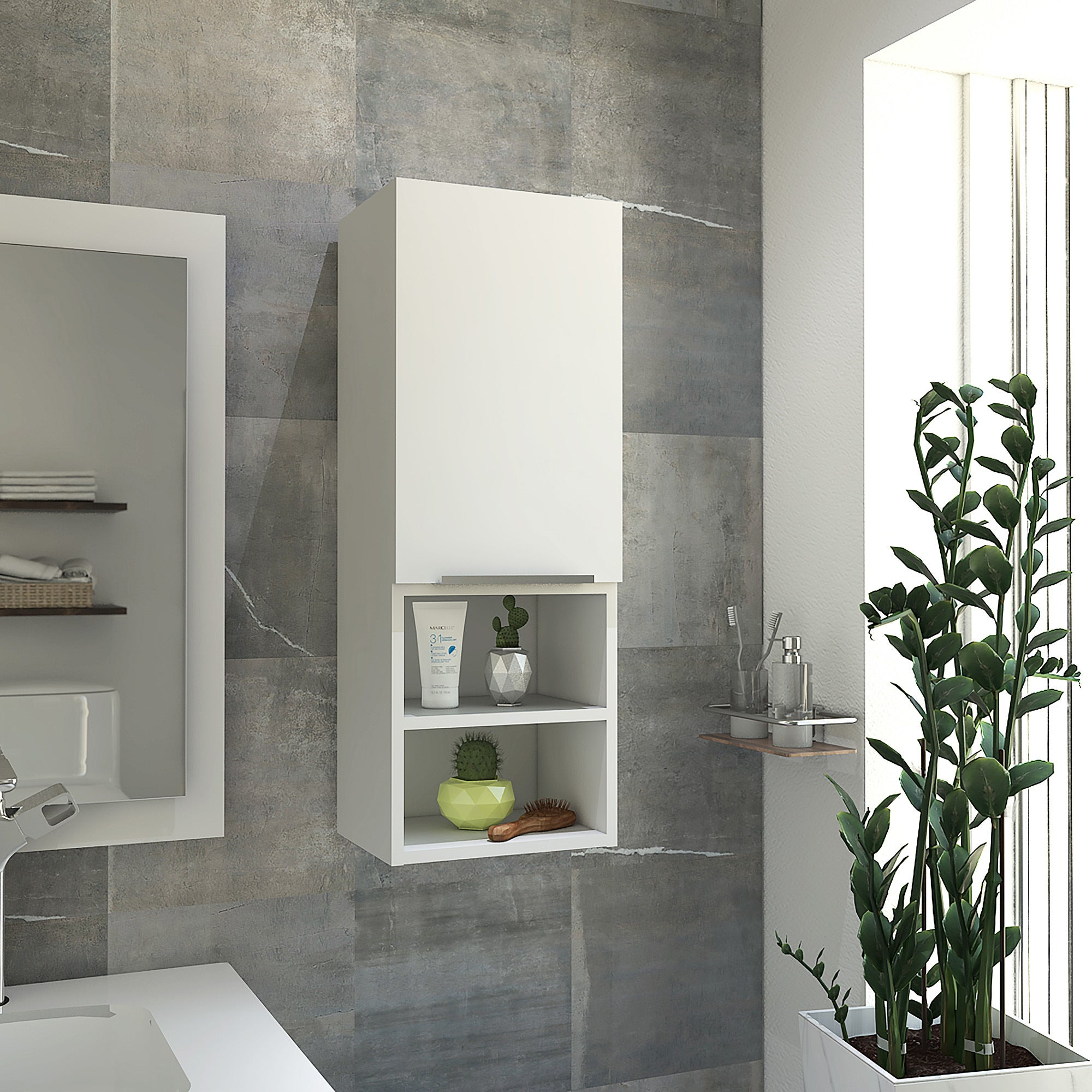 Mila Bathroom Cabinet; Two Internal Shelves; Two External Shelves; Single Door -White