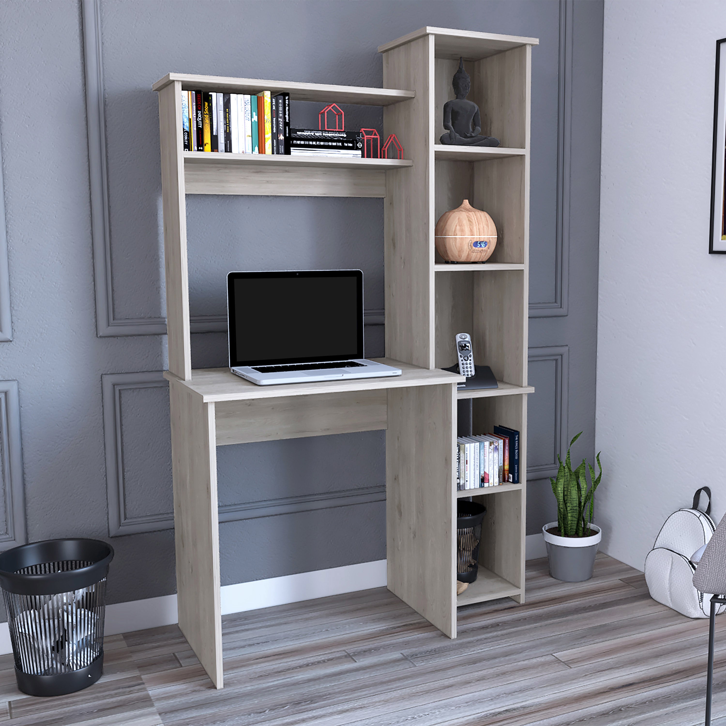 Versalles Writintg Desk; Two Superior Shelves; Five Cubbies -Light Gray