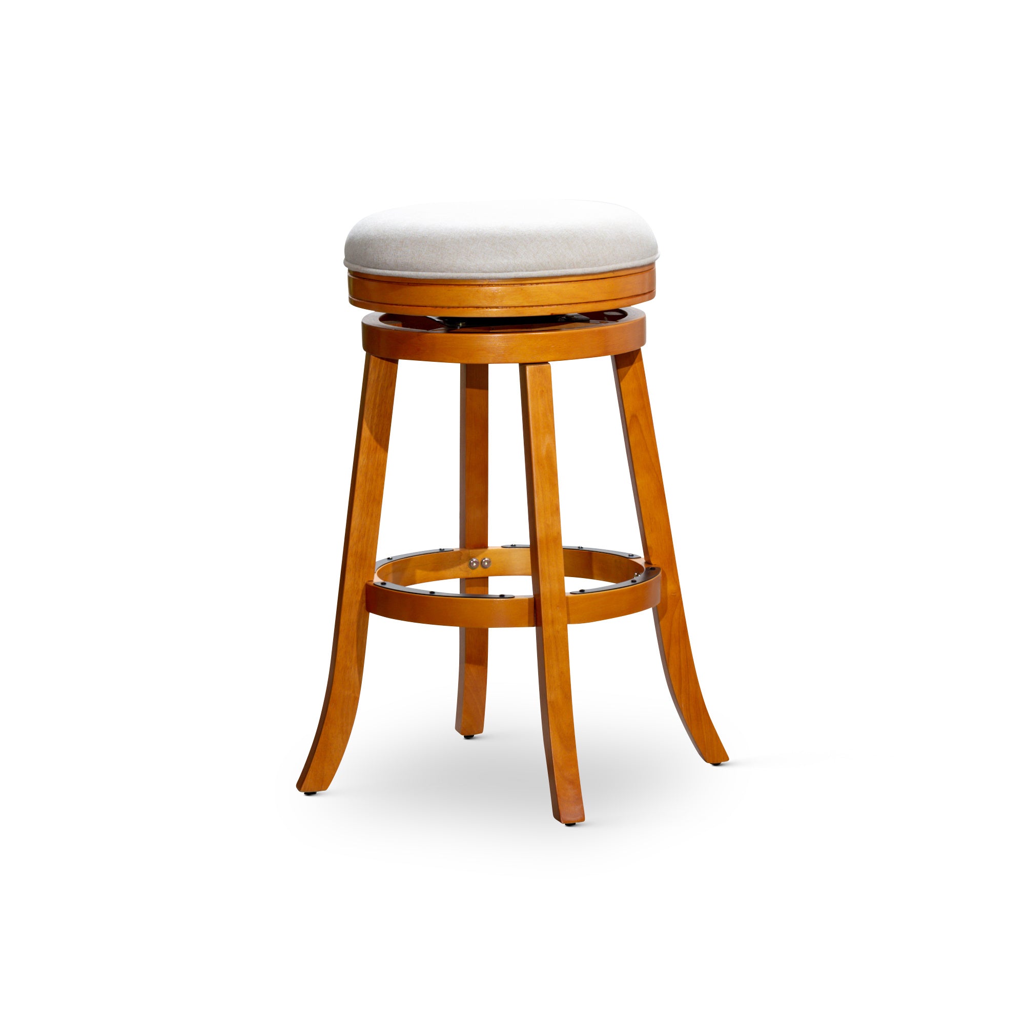 30" Bar Stool, Natural Finish, Beige Fabric Seat