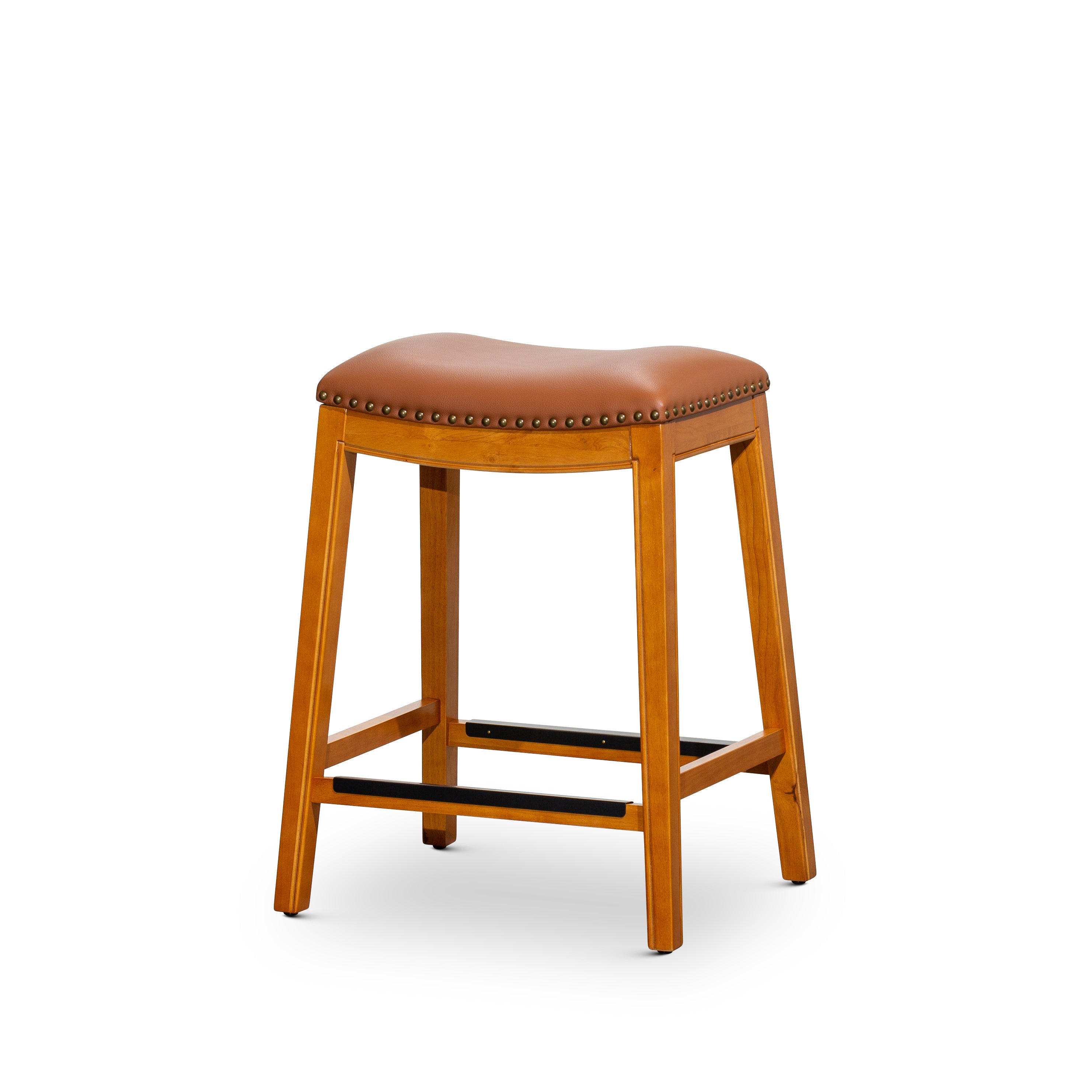 24" Counter Stool, Natural Finish, Saddle Leather Seat