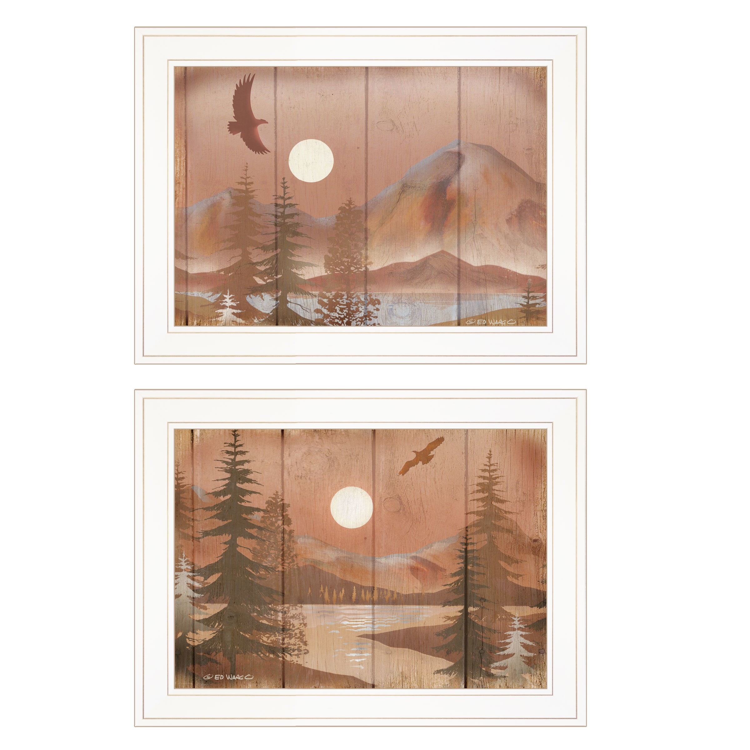 "Full Moon I & II" 2-Piece Vignette By Ed Wargo, Ready to Hang Framed Print, White Frame