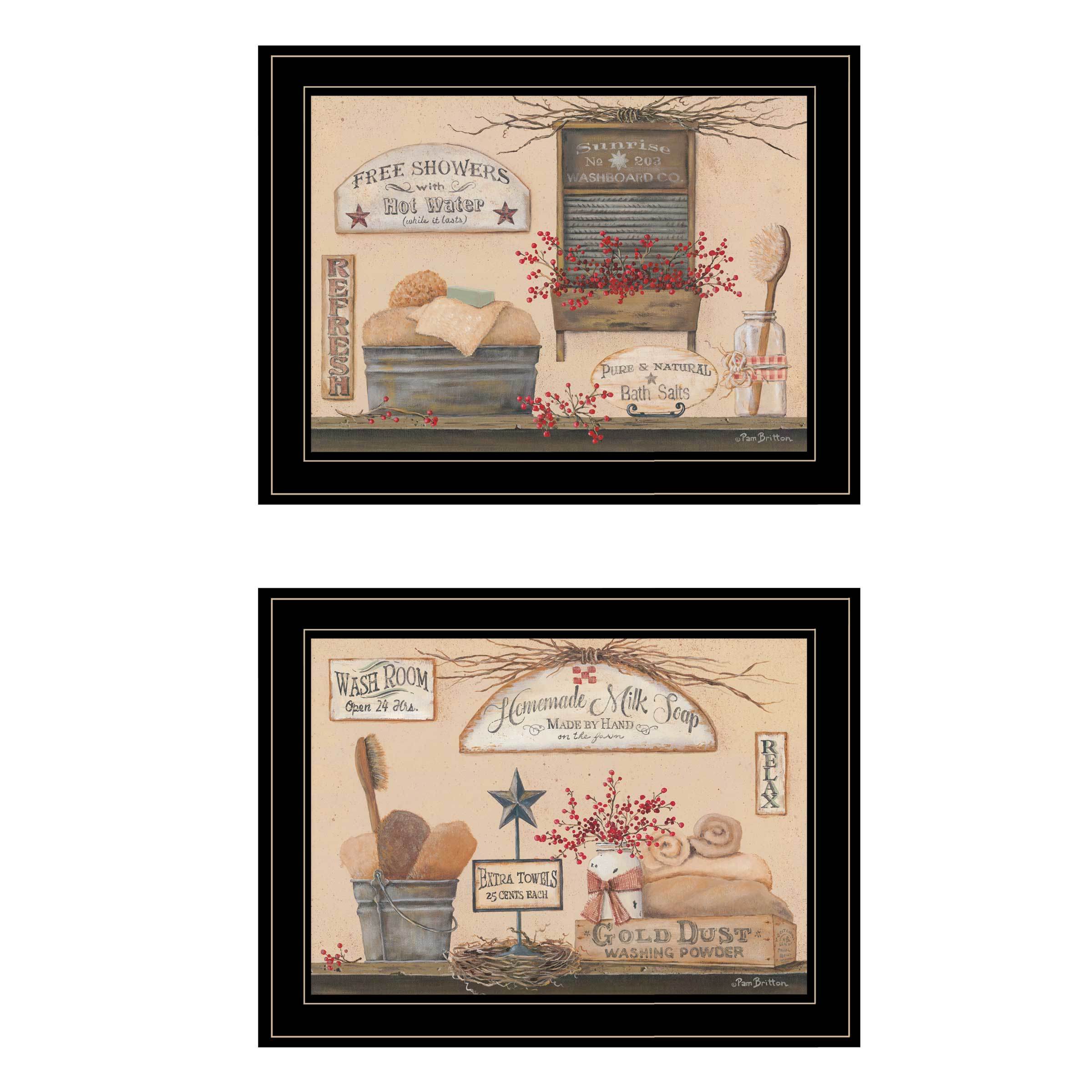 "Wash Room" 2-Piece Vignette By Pam Britton, Ready to Hang Framed Print, Black Frame