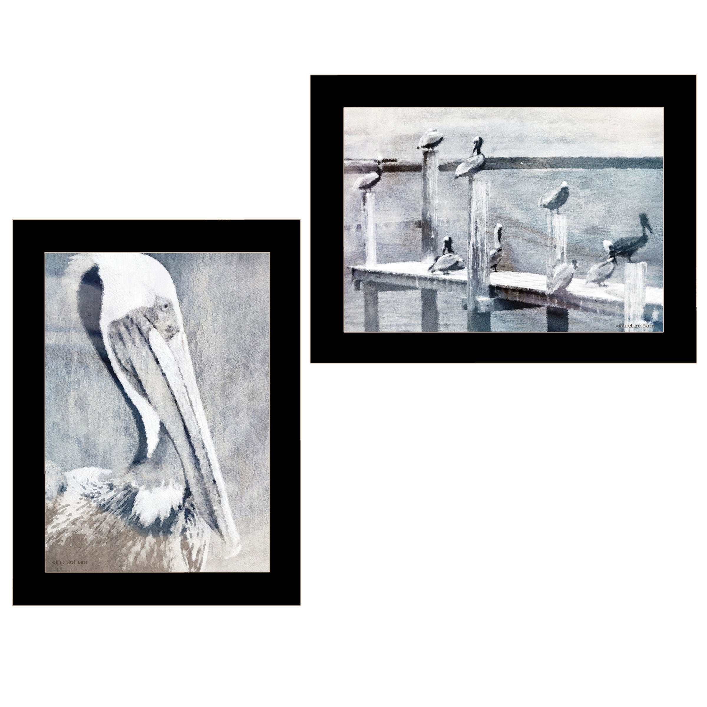 "Pelican Party" 2-Piece Vignette By Bluebird Barn, Ready to Hang Framed Print, Black Frame