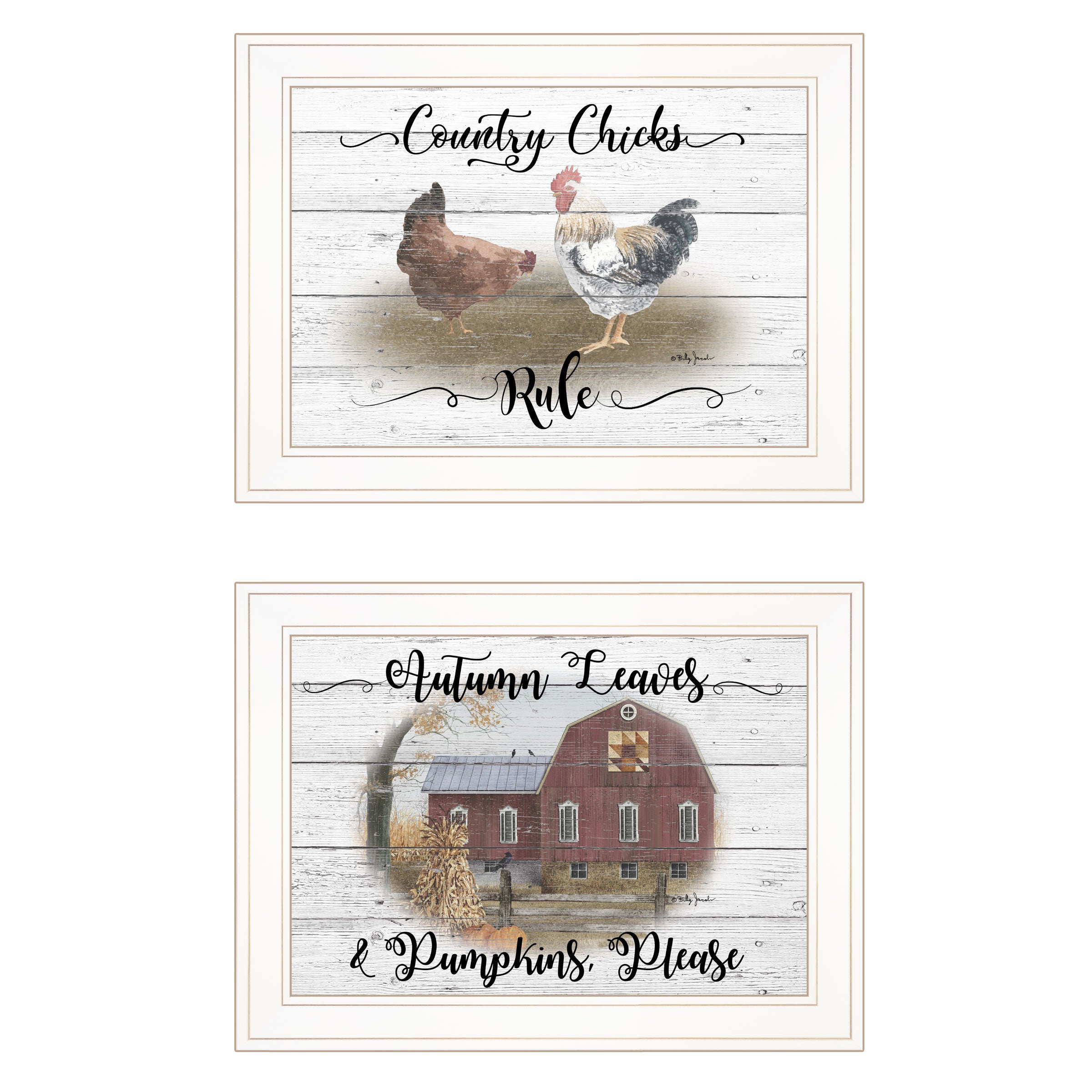 "Country Living" 2-Piece Vignette By Billy Jacobs, Ready to Hang Framed Print, White Frame