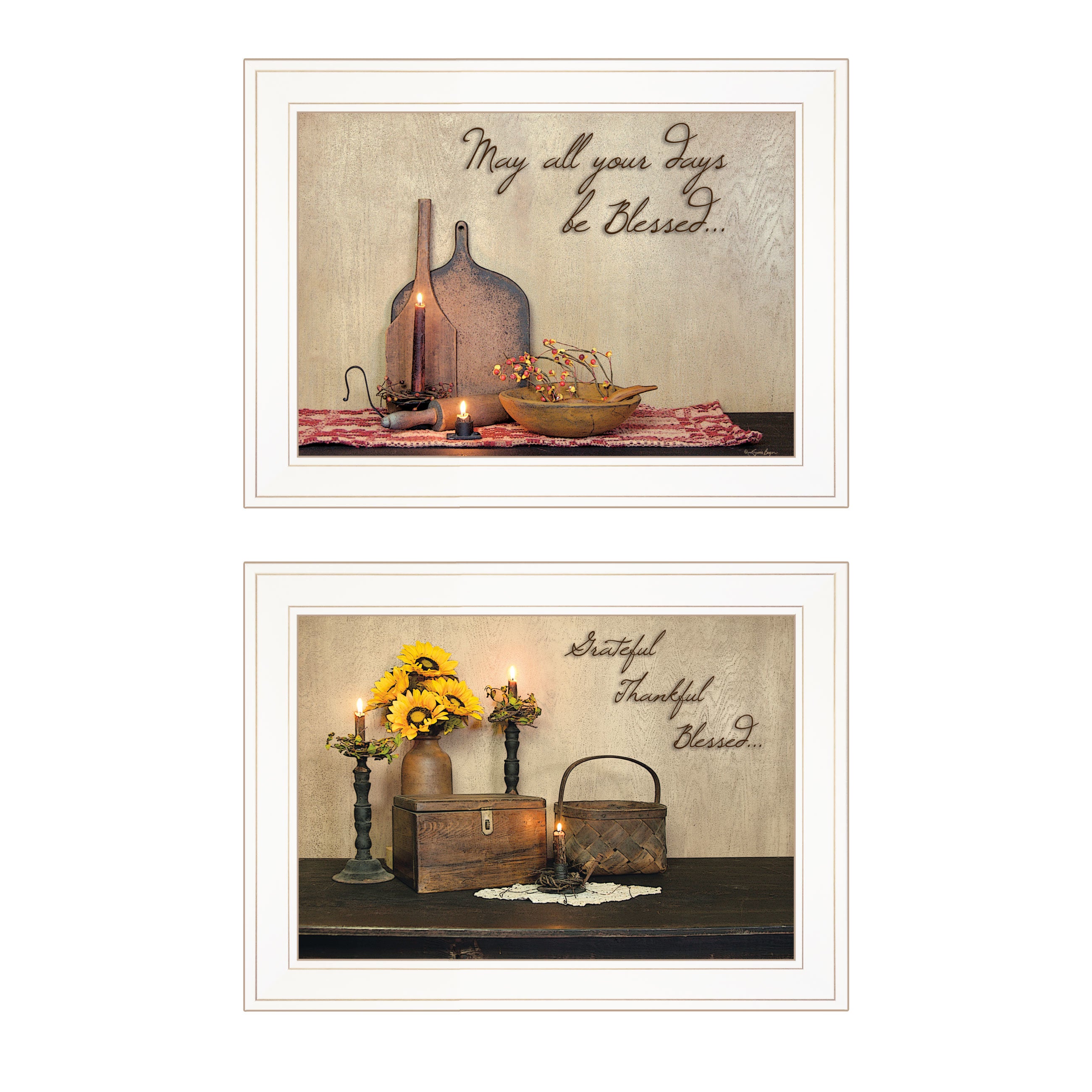"Twice Blessed Collection" 2-Piece Vignette By Susie Boyer, Ready to Hang Framed Print, White Frame