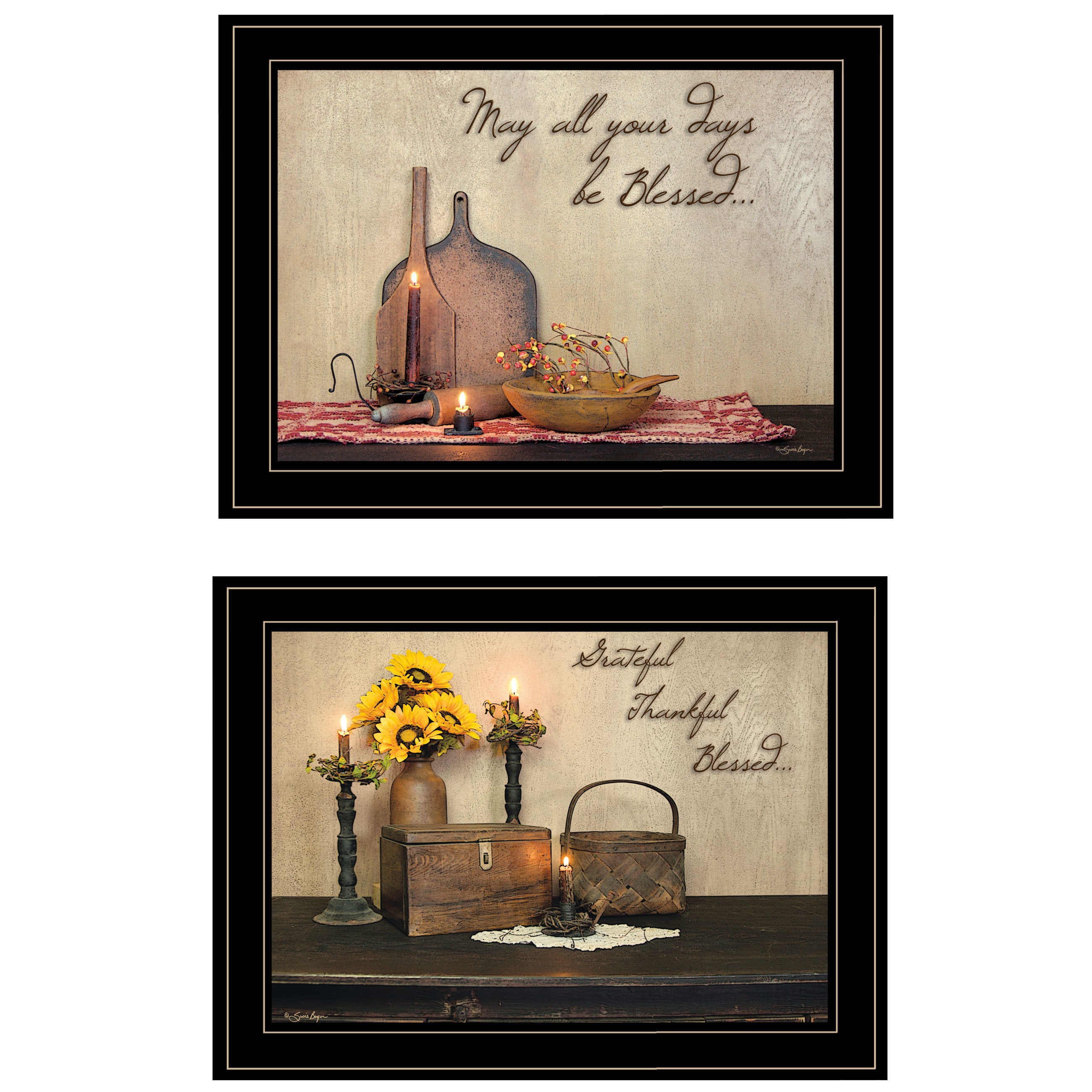 "Twice Blessed Collection" 2-Piece Vignette By Susie Boyer, Ready to Hang Framed Print, Black Frame