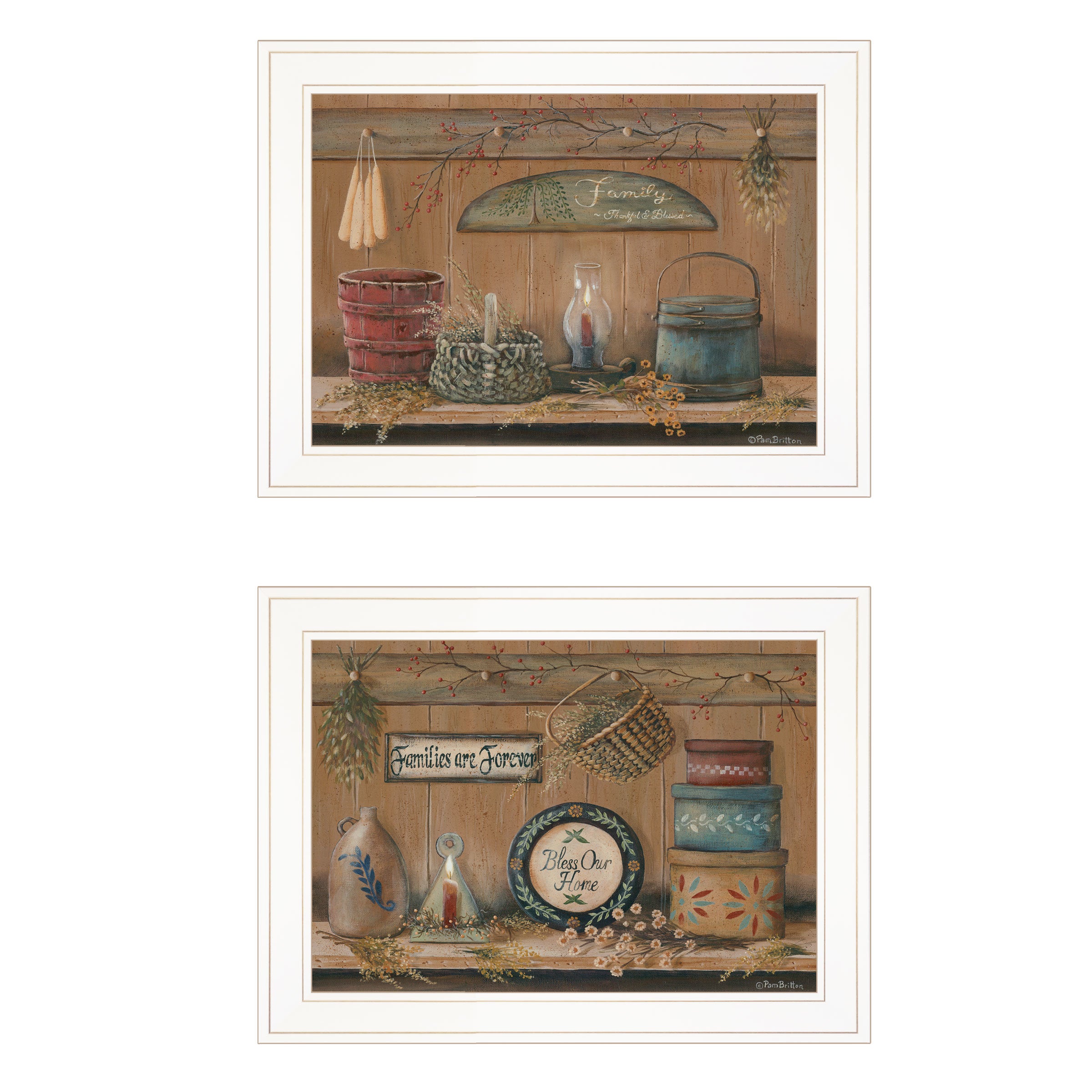 "Shelf Treasures" 2-Piece Vignette By Pam Britton, Ready to Hang Framed Print, White Frame