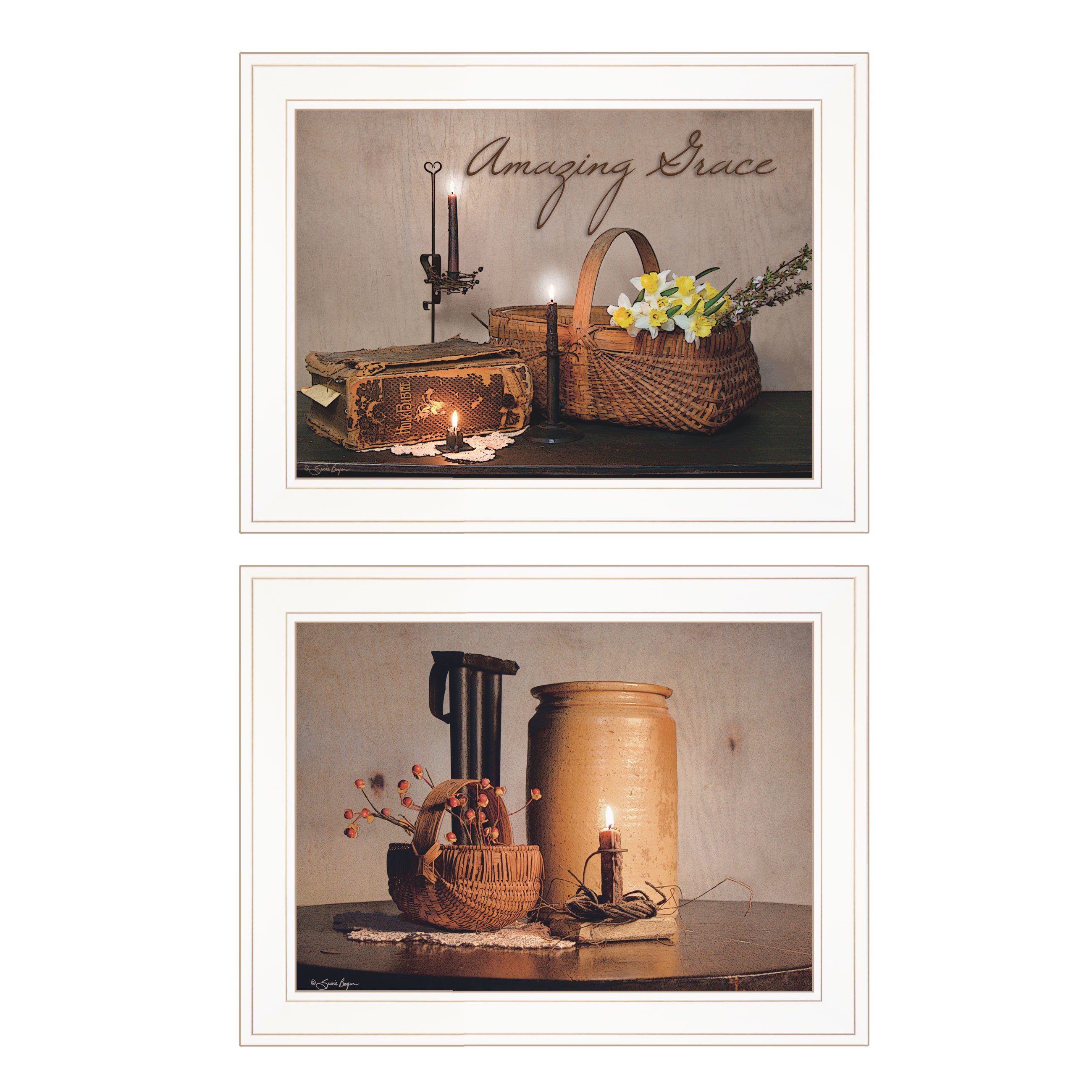 "Amazing Grace Collection" 2-Piece Vignette By Susie Boyer, Ready to Hang Framed Print, White Frame