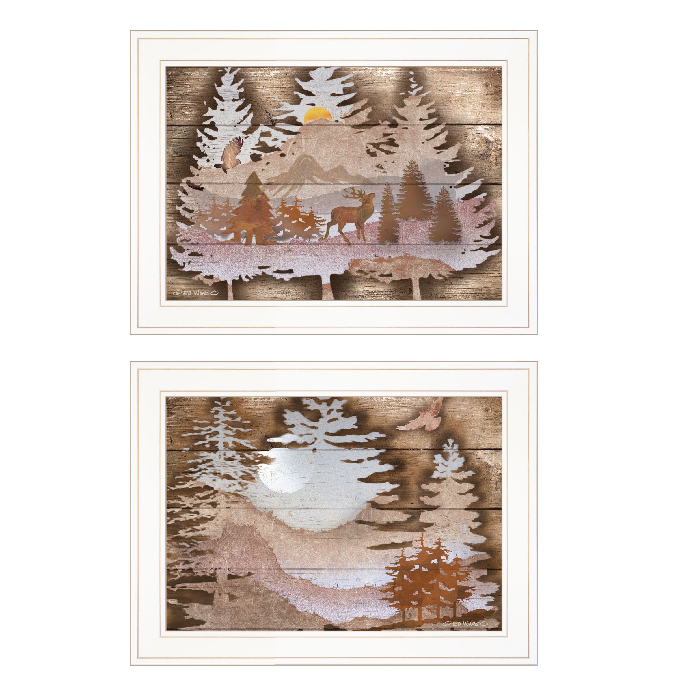 "Great Outdoors" 2-Piece Vignette By Ed Wargo, Ready to Hang Framed Print, White Frame