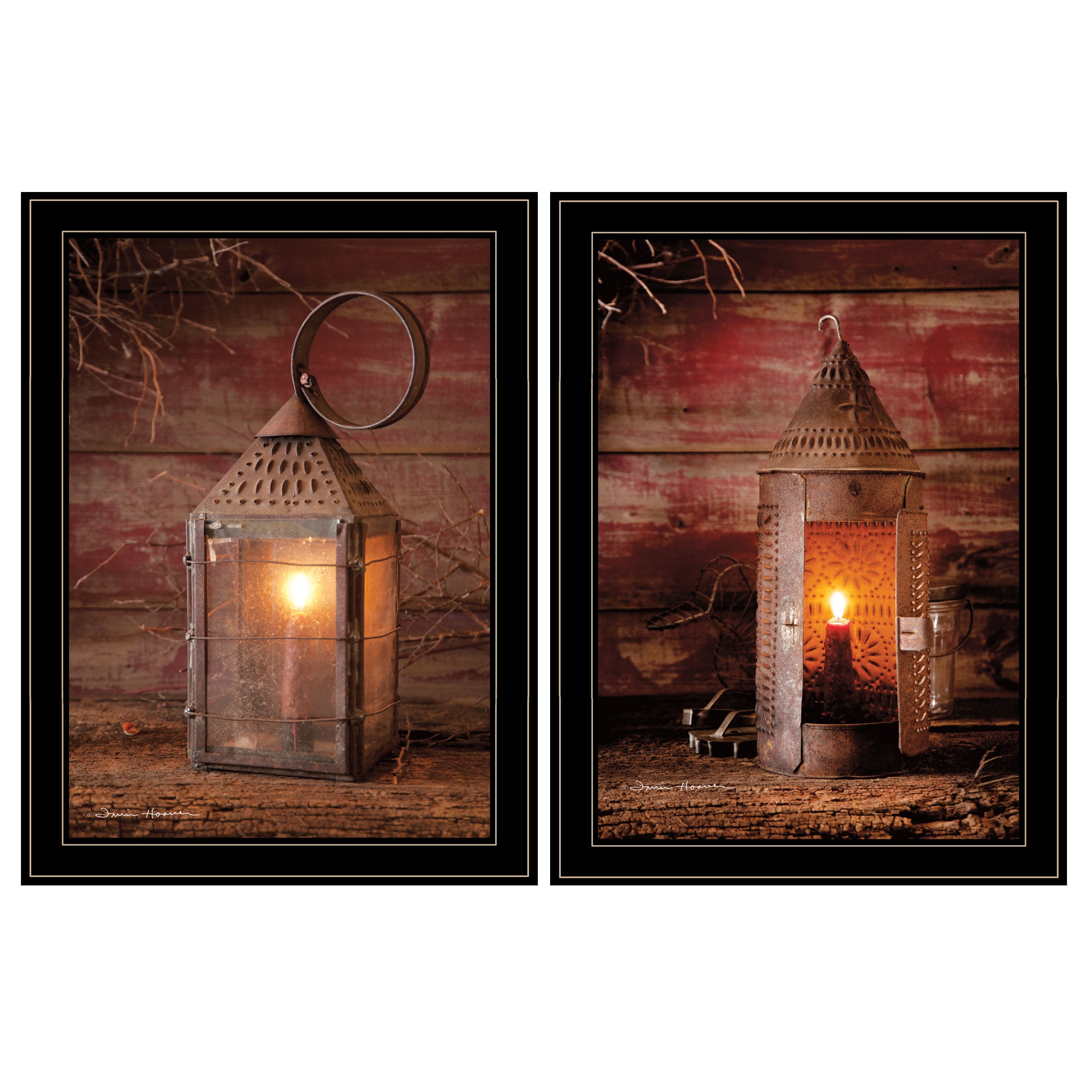"Innkeeper's Lantern" 2-Piece Vignette By Irvin Hoover, Ready to Hang Framed Print, Black Frame