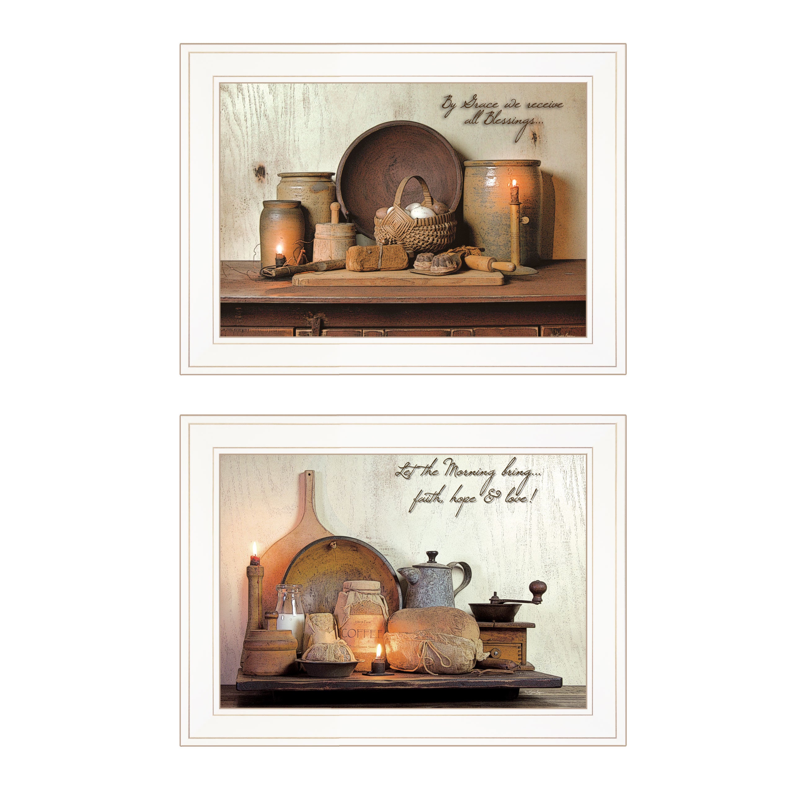 "By Grace" 2-Piece Vignette By Susie Boyer, Ready to Hang Framed Print, White Frame
