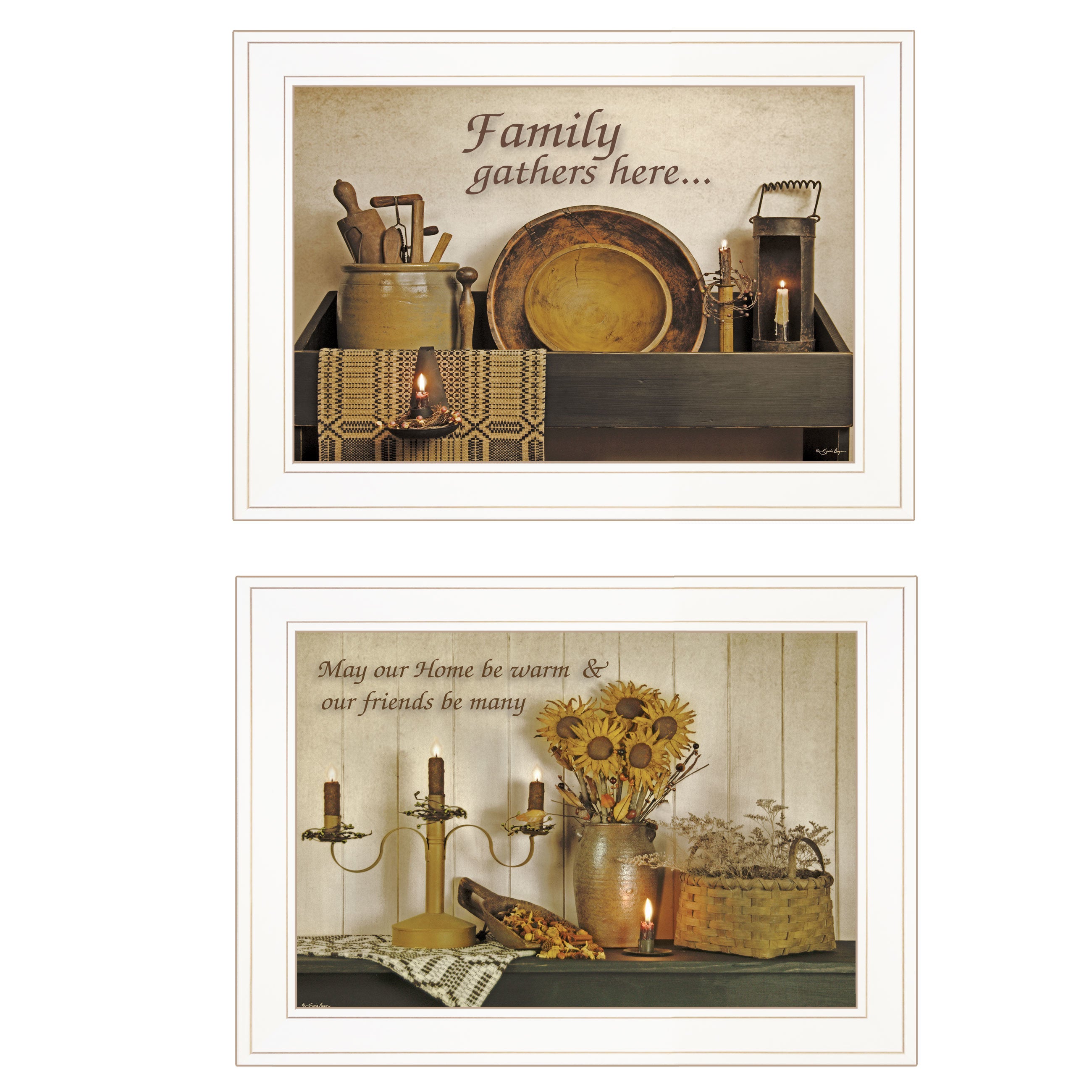 "May Our Hearts Be warm" 2-Piece Vignette By Susie Boyer, Ready to Hang Framed Print, White Frame