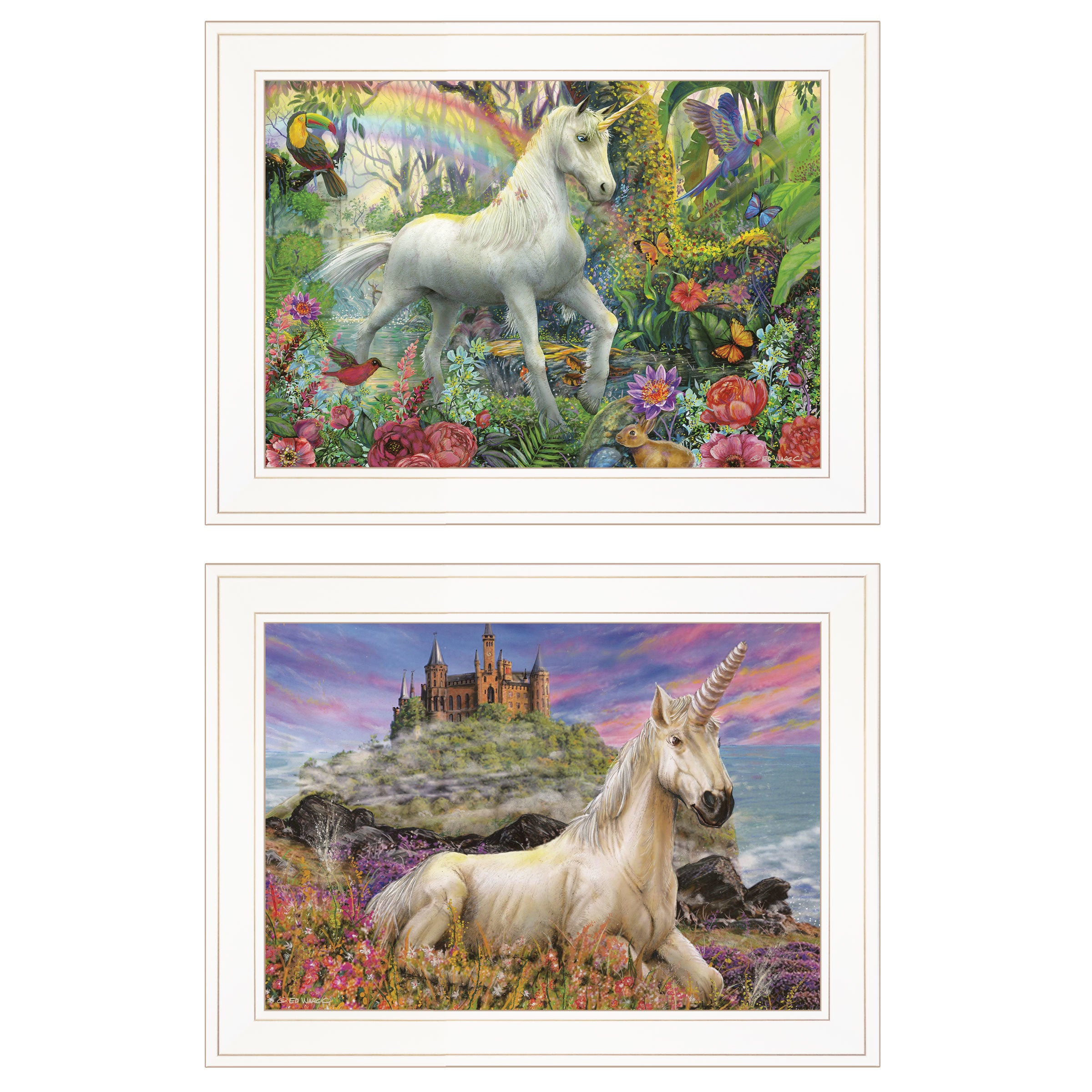"Unicorn's For You" 2-Piece Vignette By Ed Wargo, Ready to Hang Framed Print, White Frame