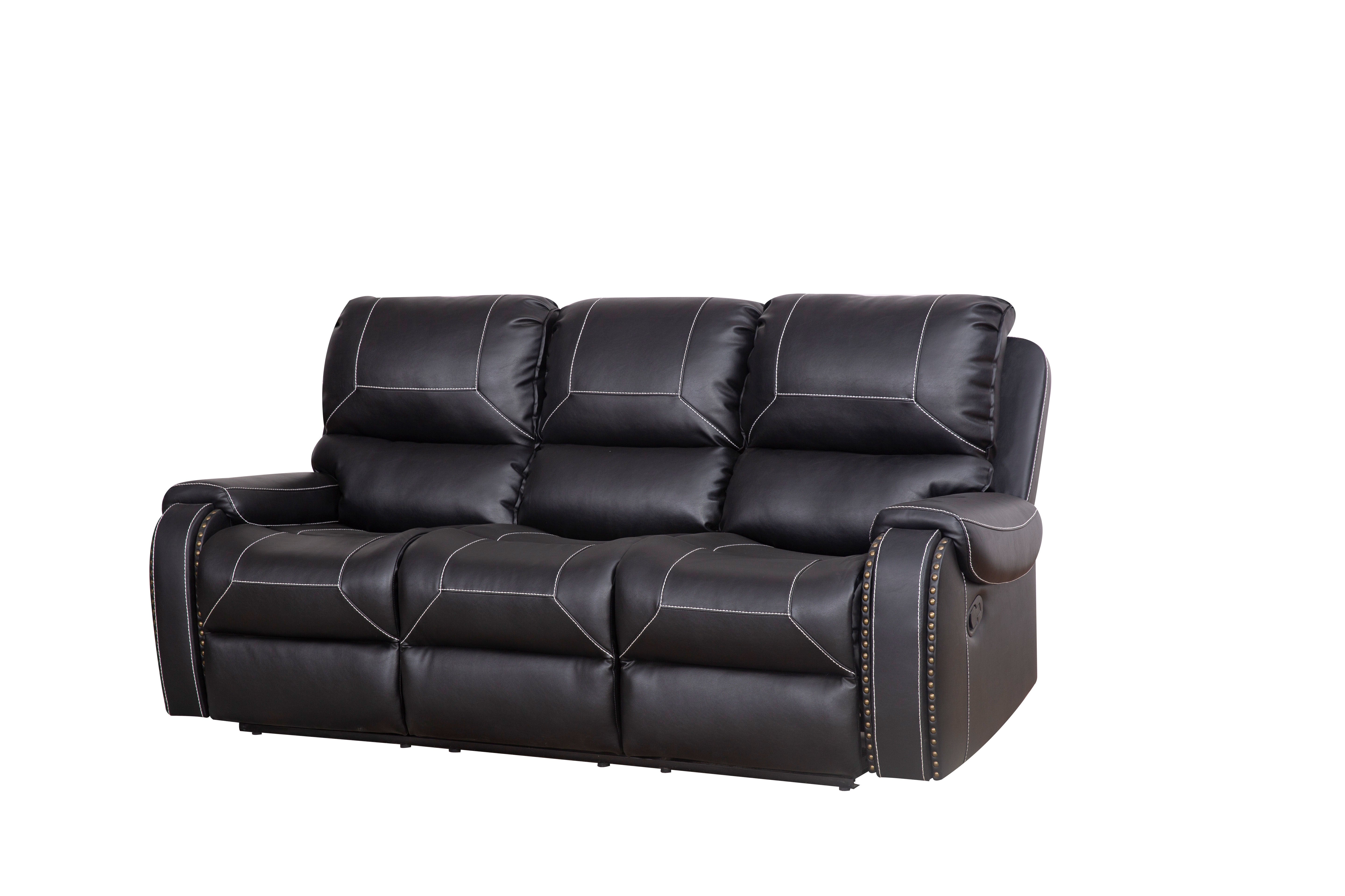 Faux Leather Reclining Sofa Couch 3 Seater for Living Room Black