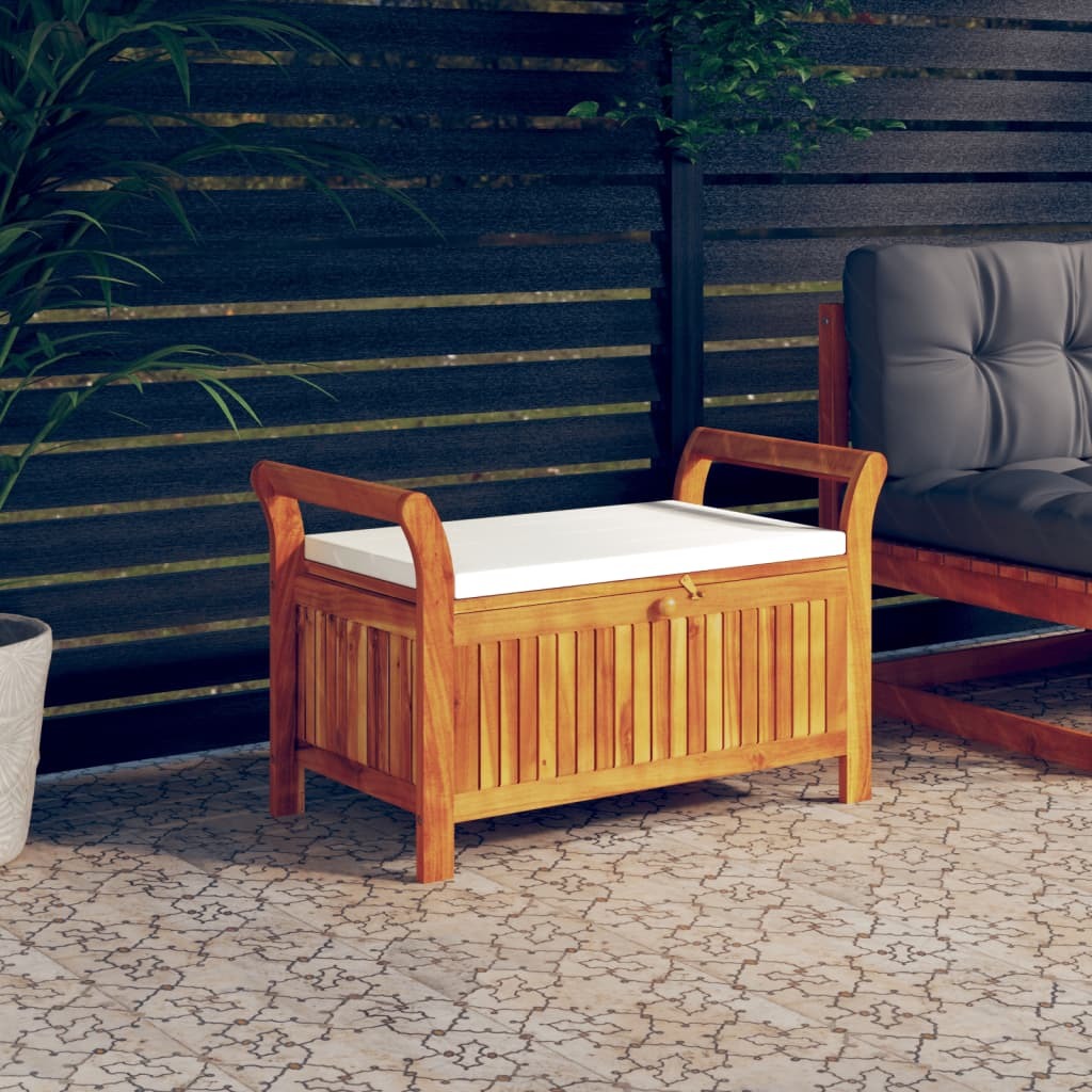 Patio Storage Bench with Cushion 35.8" Solid Wood Acacia