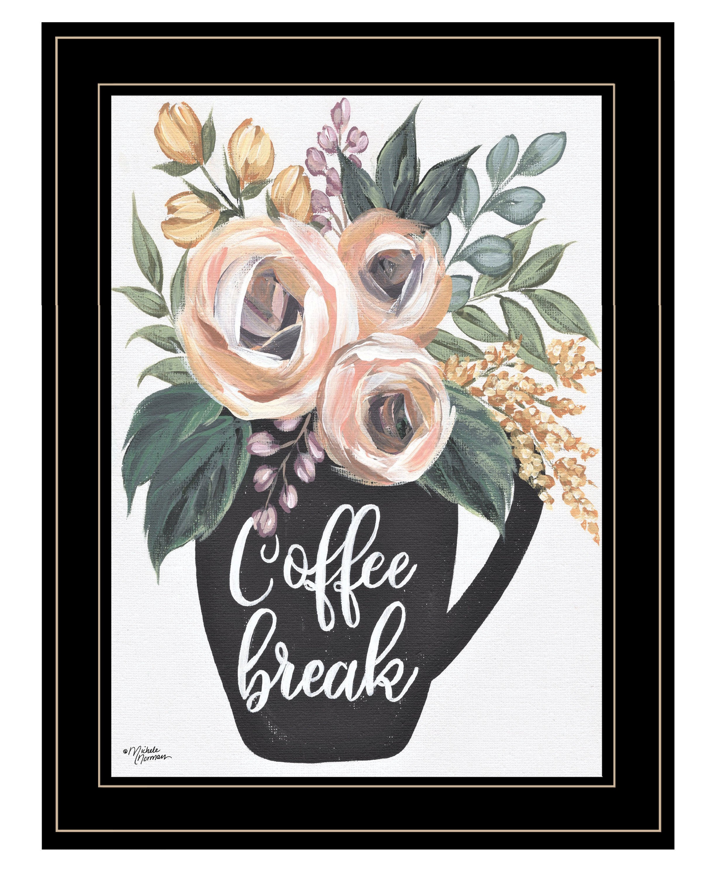 "Coffee Break" by Michele Norman, Ready to Hang Framed Print, Black Frame