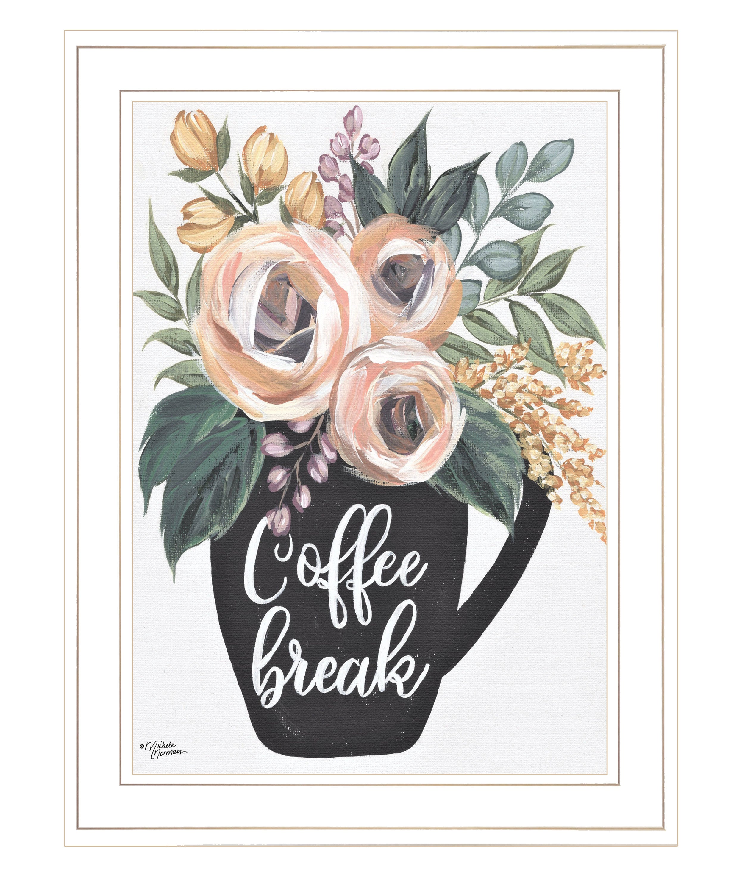"Coffee Break" by Michele Norman, Ready to Hang Framed Print, White Frame
