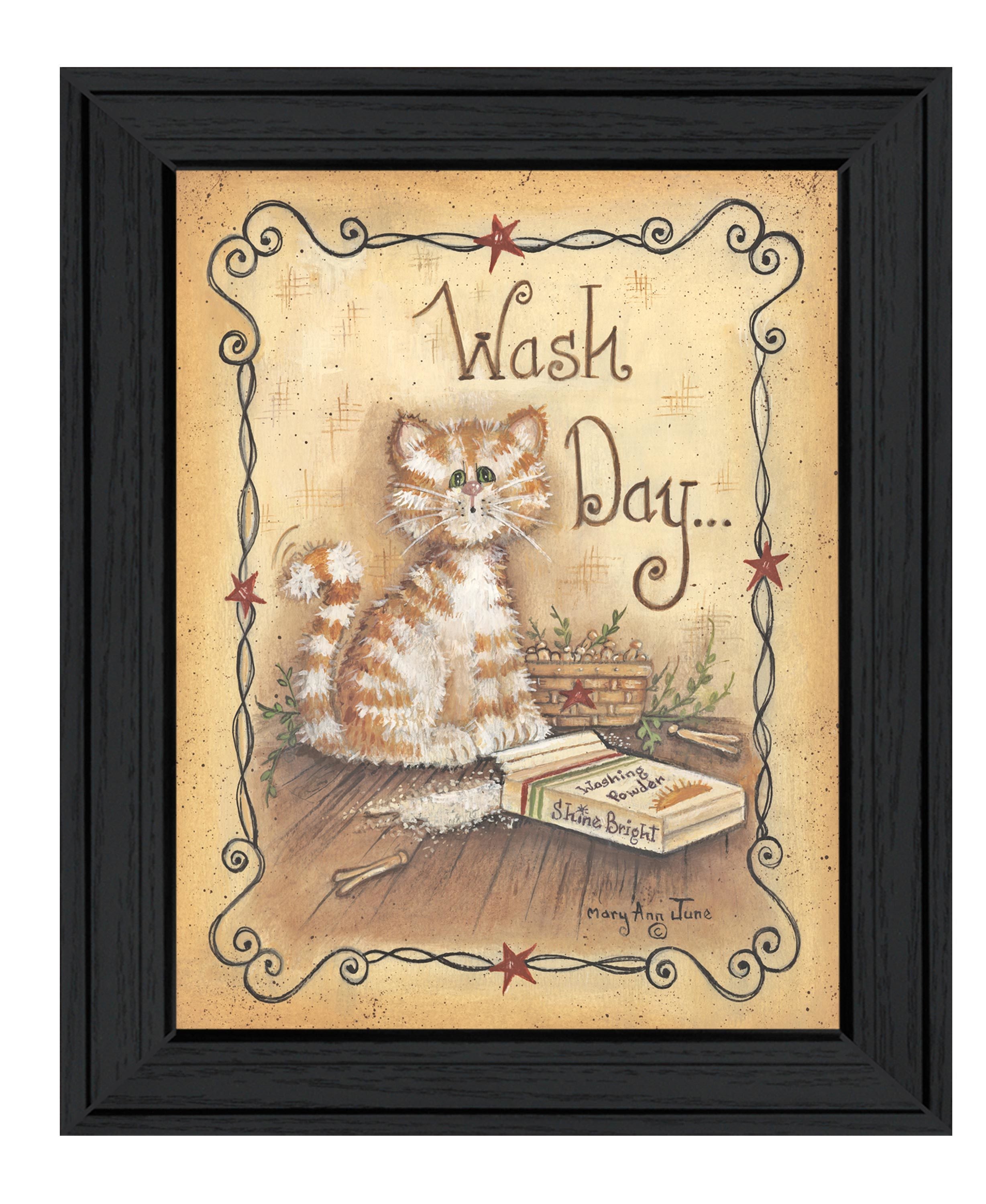 "Wash Day" by Mary Ann June, Ready to Hang Framed Print, Black Frame