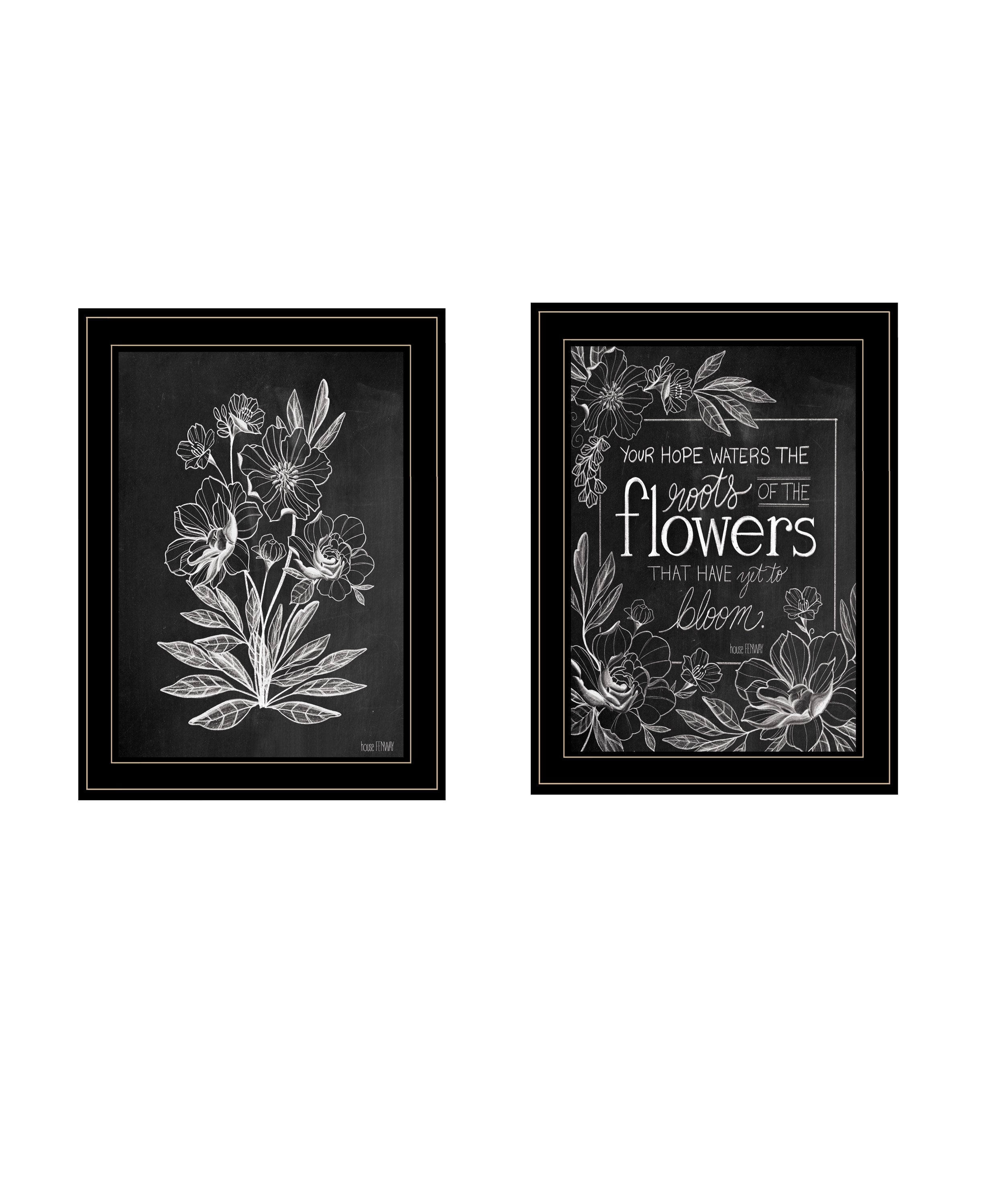 "Vintage Flowers in Bloom" 2-Piece Vignette by HOUSE FENWAY , Ready to Hang Framed Print, Black Frame