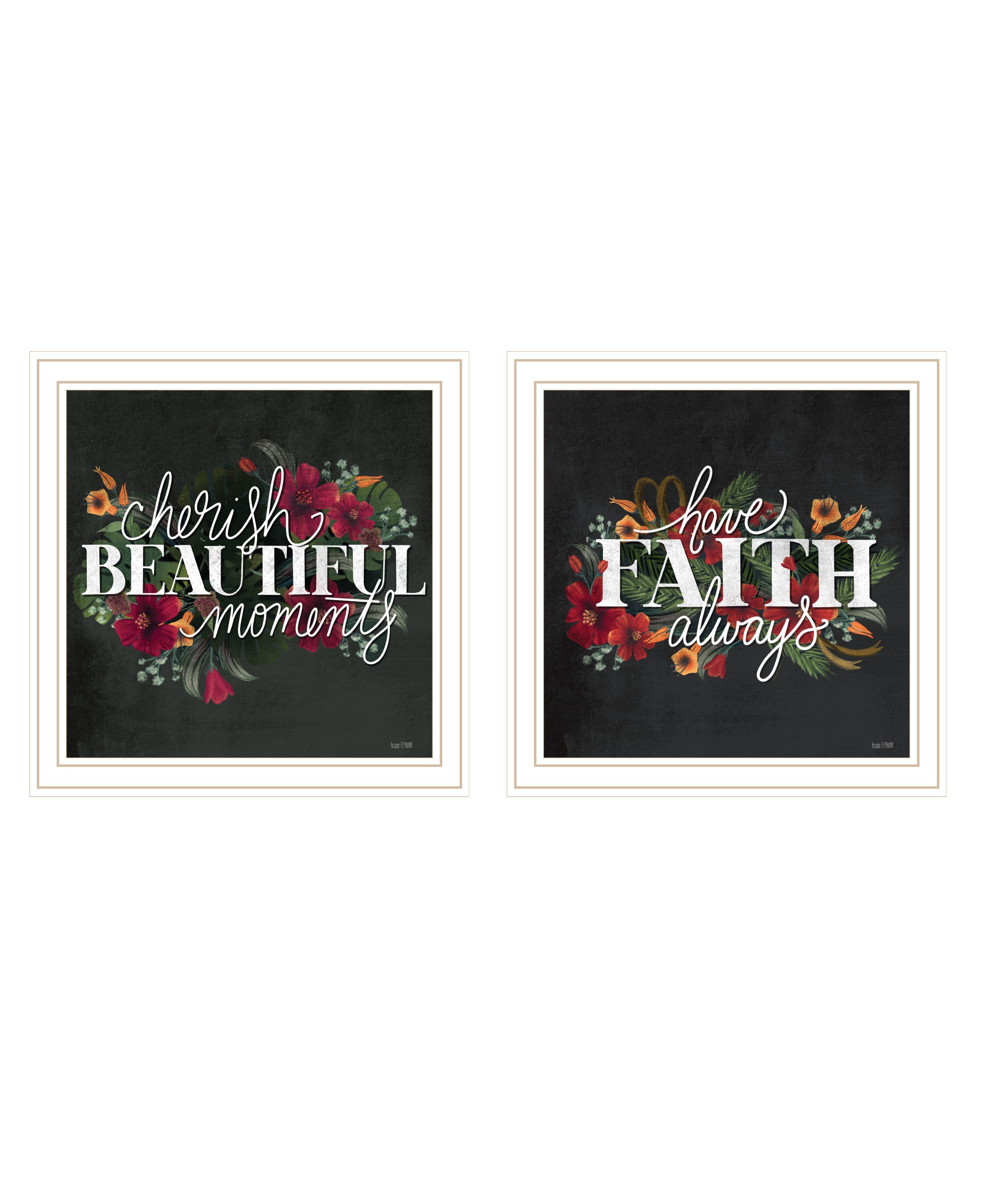 "Cherish and Have Faith" 2-Piece Vignette by House Fenway, Ready to Hang Framed Print, White Frame